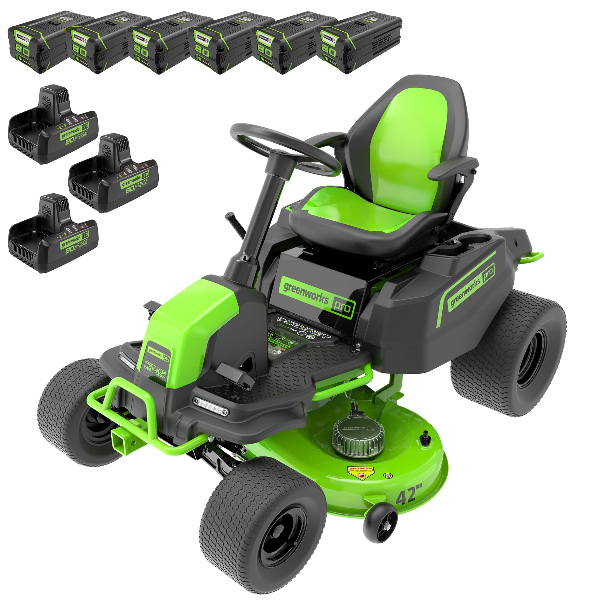 Greenworks PRO 80V 42” Electric Lawn Tractor (6 x 5.0Ah)