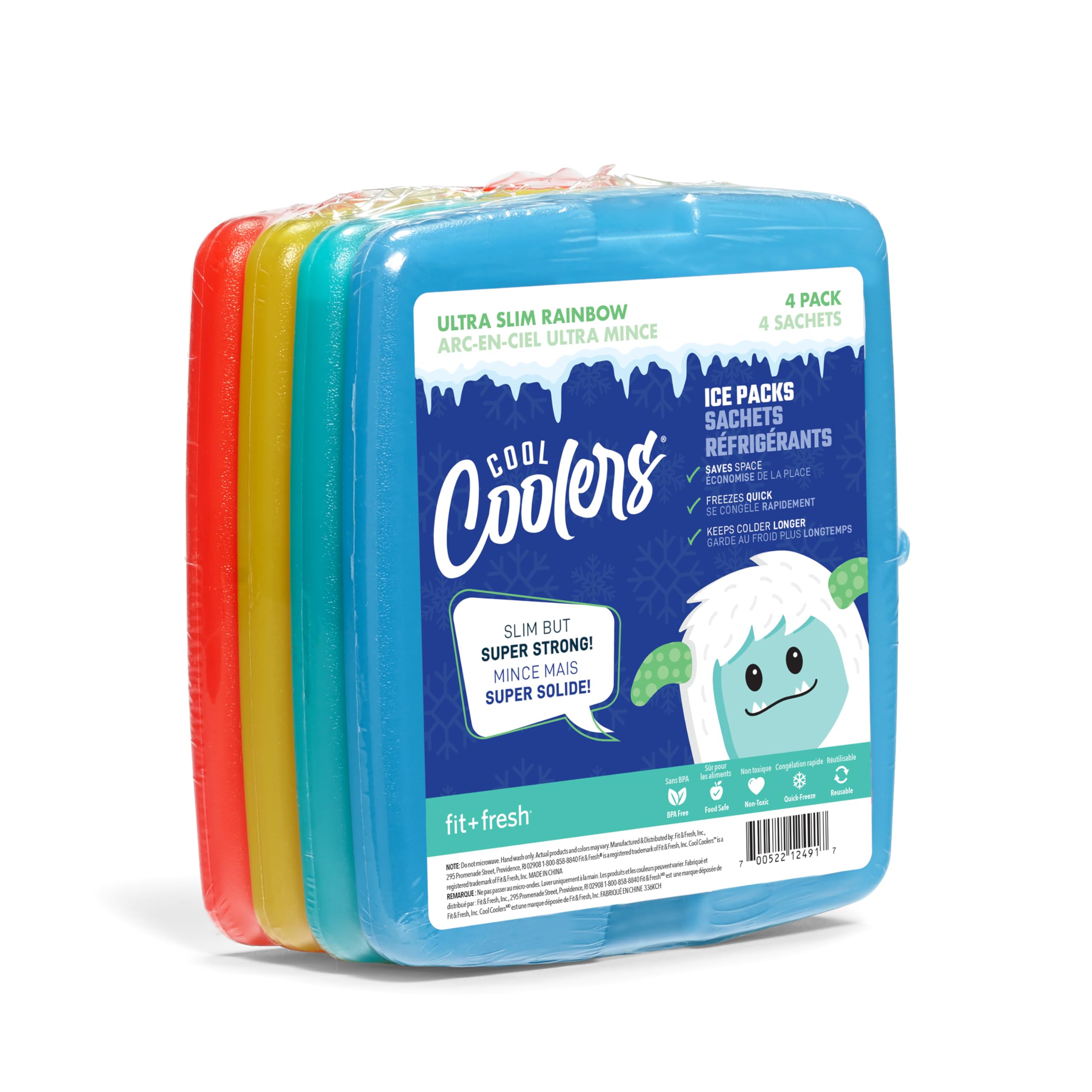 Cool Coolers By Fit & Fresh 4 Pack Slim Ice Packs (Multicolored)