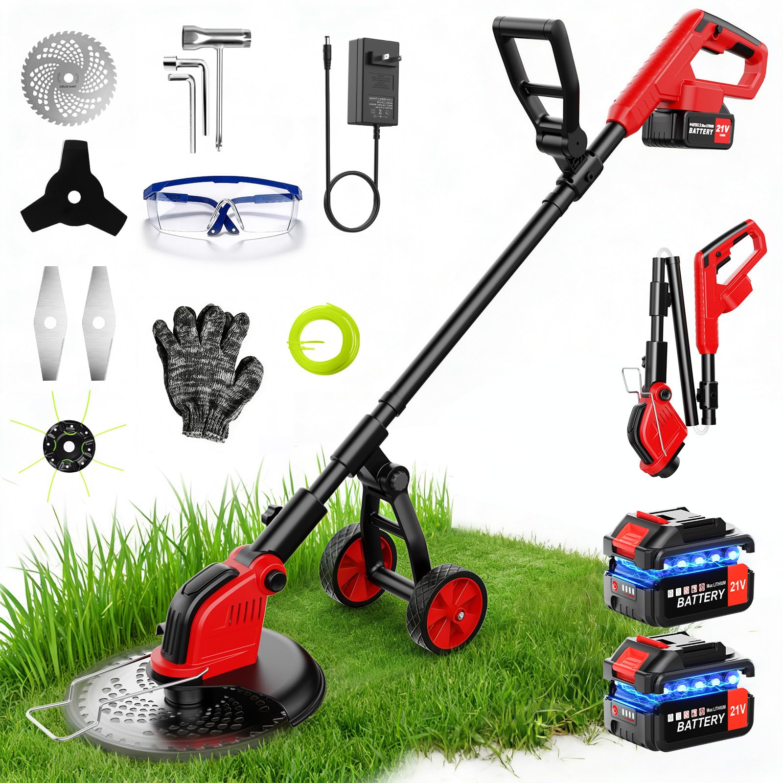 12" 21V Wheeled Trimmer with 4 Blades