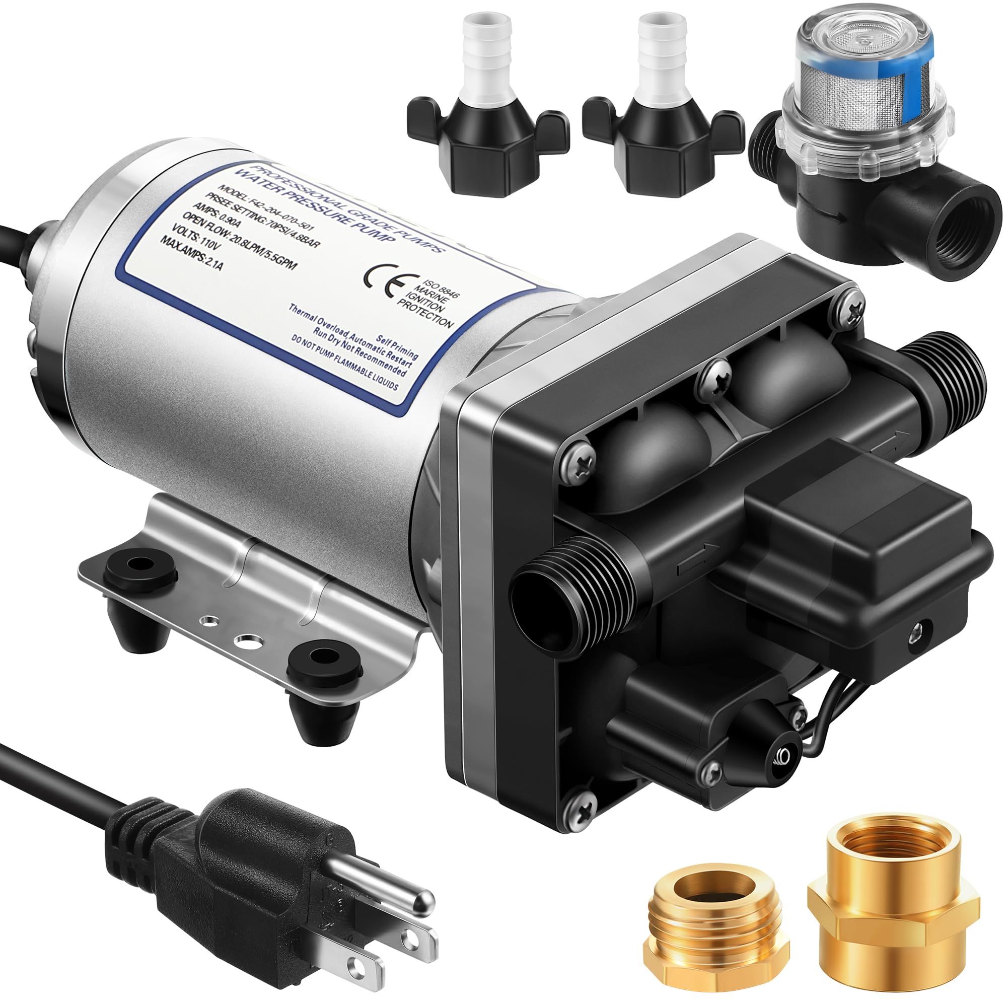 110V Diaphragm Booster Pump (5.5 GPM, 70 PSI)