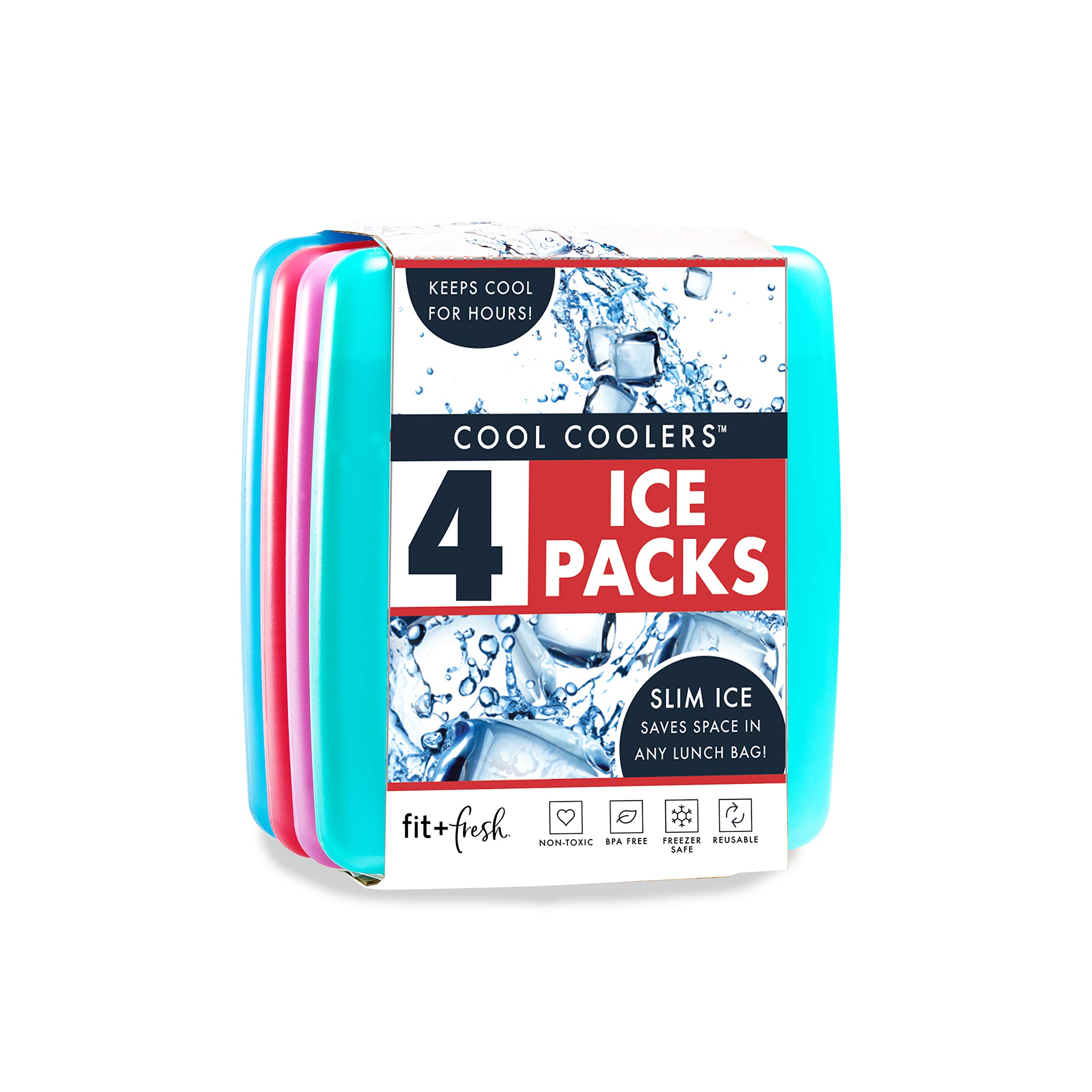 Cool Coolers by Fit & Fresh 4 Pack Slim Ice Packs (New Multicolor)