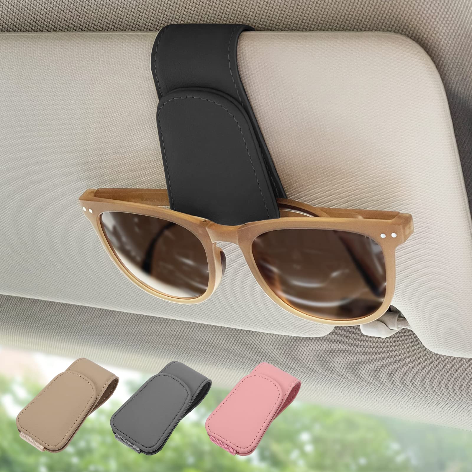 Magnetic Leather Car Visor Sunglass Holder