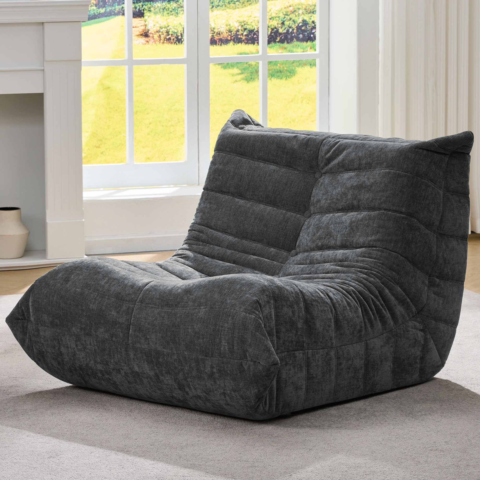Bean Bag Sofa with High-Density Sponge Filling — Darkgrey Chenille, Single