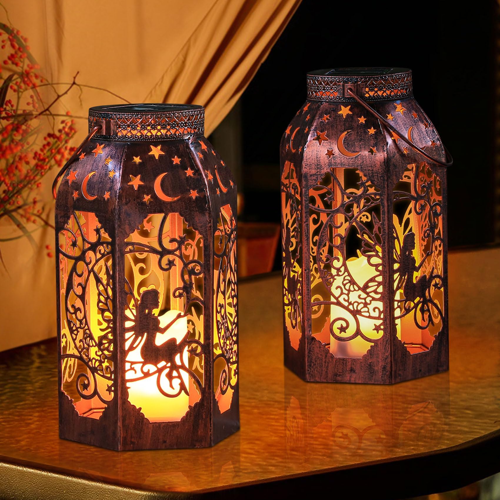 Moon & Stars Solar Metal Lantern (2-Pack)