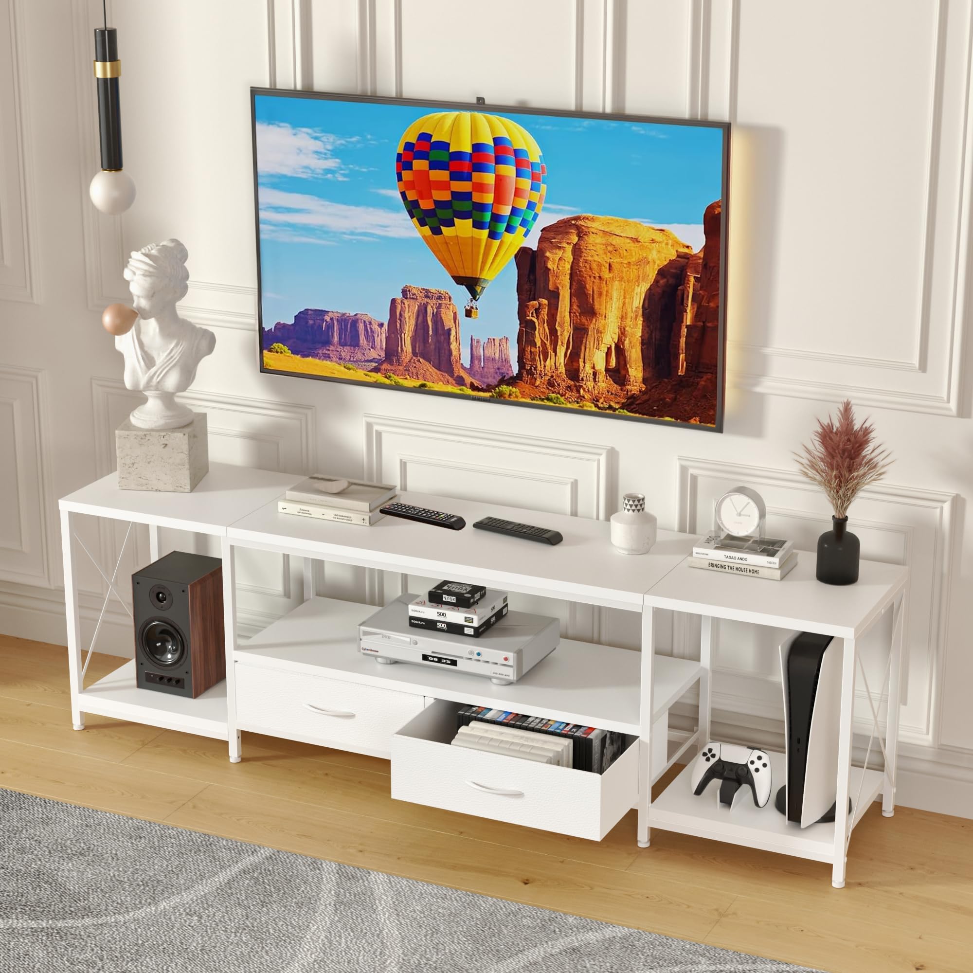 GYIIYUO 55.1-Inch TV Stand with Fabric Drawers