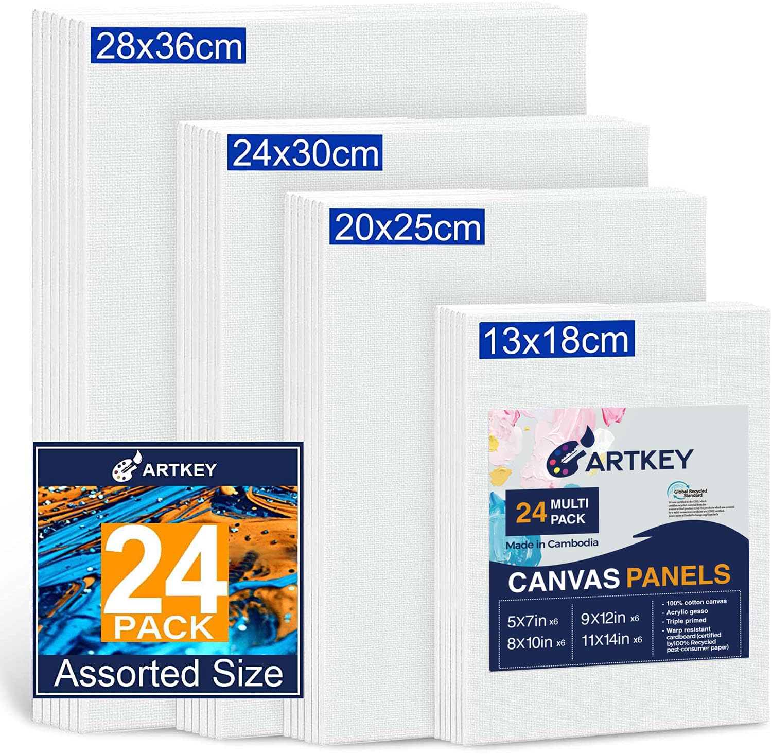 24-Pack Mixed-Size Cotton Canvas Panels