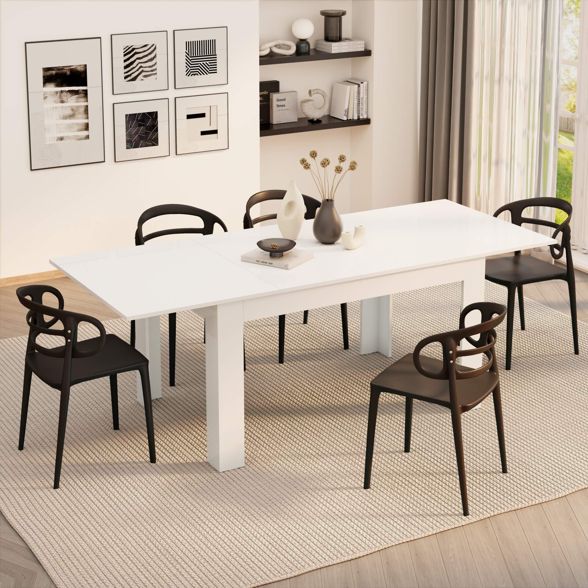 Mobili Fiver Easy Extendable Dining Table — High Gloss White