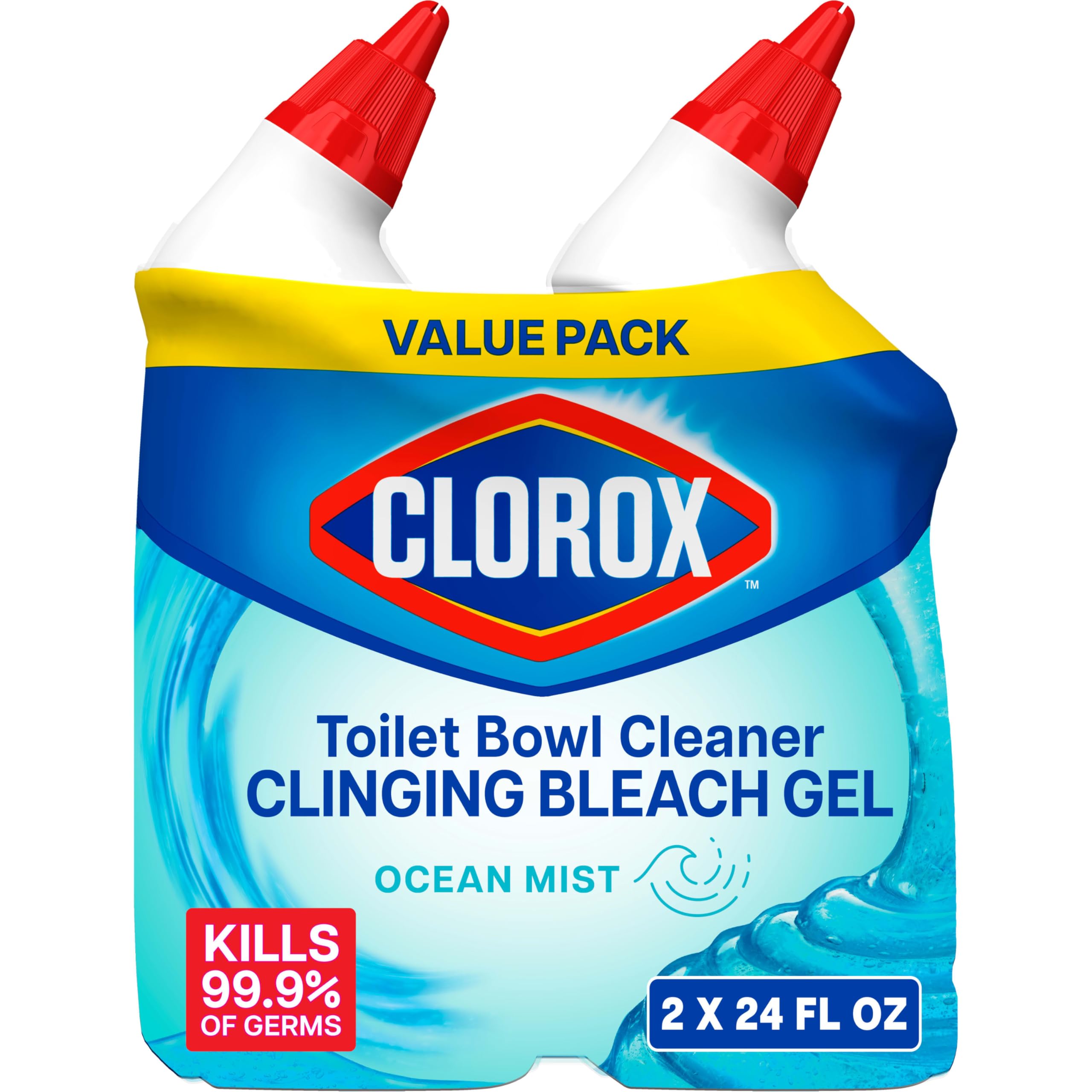 CLOROX Toilet Bowl Cleaner Clinging Bleach Gel, Ocean Mist, Pack of 2