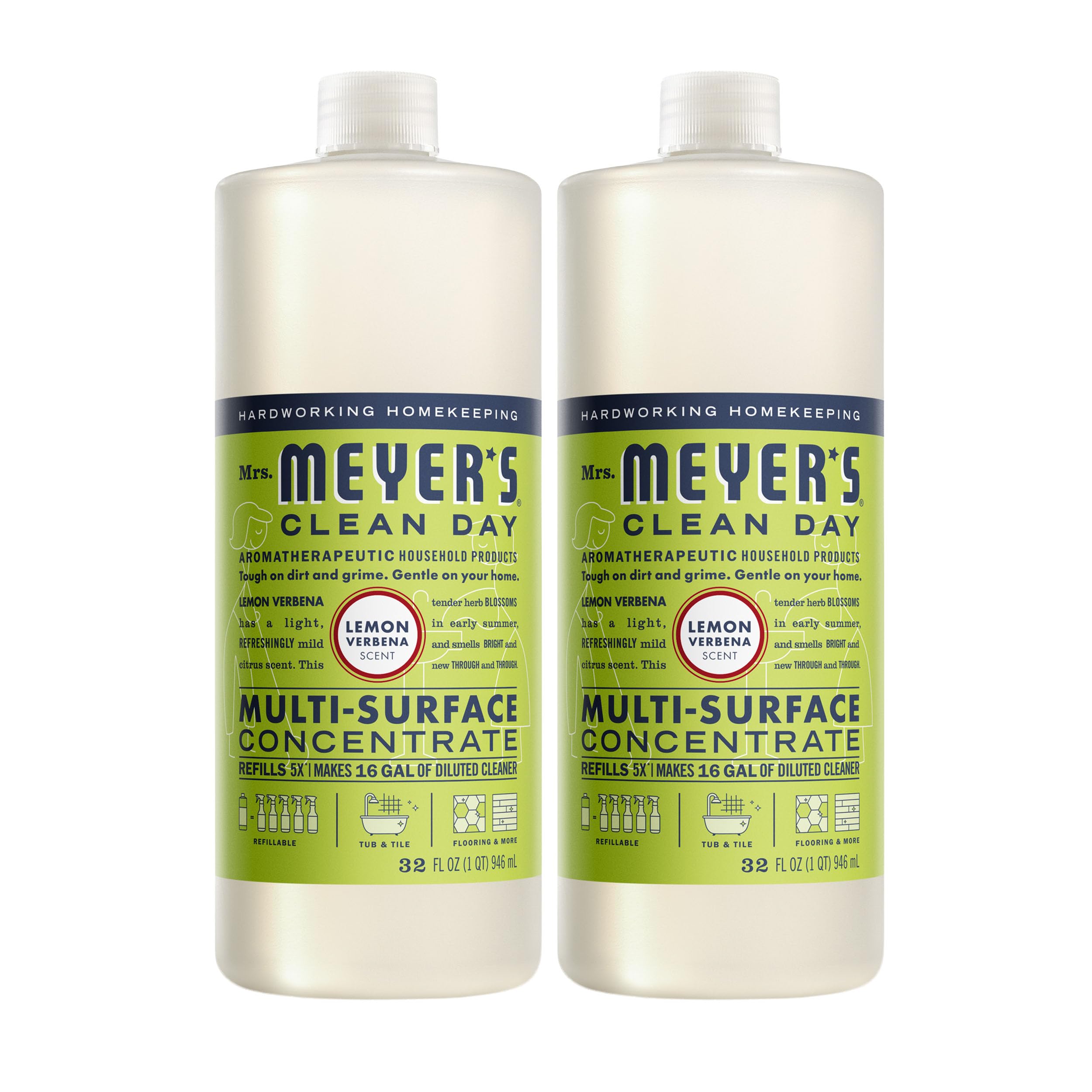 MRS. MEYER'S CLEAN DAY Multi-Surface Everyday Concentrate, Lemon Verbena Scent, 32 Fl Oz Bottle - 2 Pack
