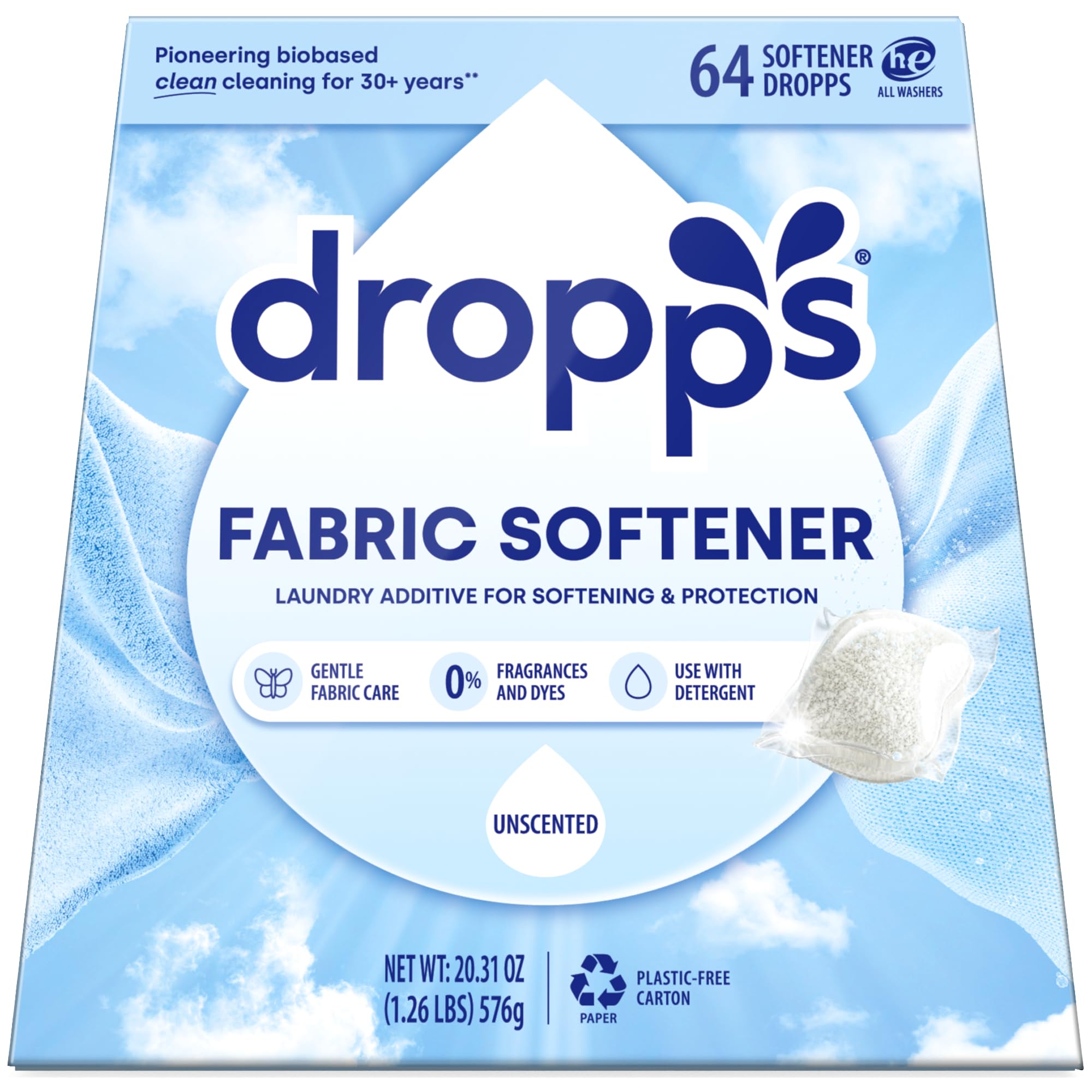Dropps Fabric Softener Pods, Unscented (64 Count)