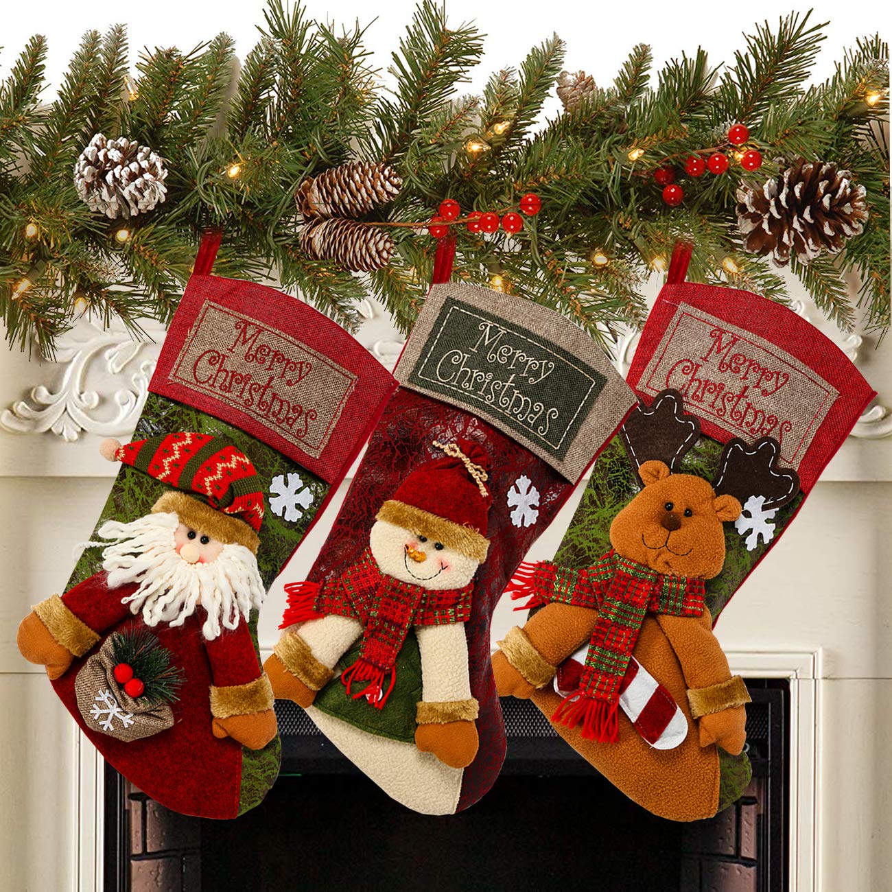Sunnyglade 3-Pack 18" Christmas Stockings