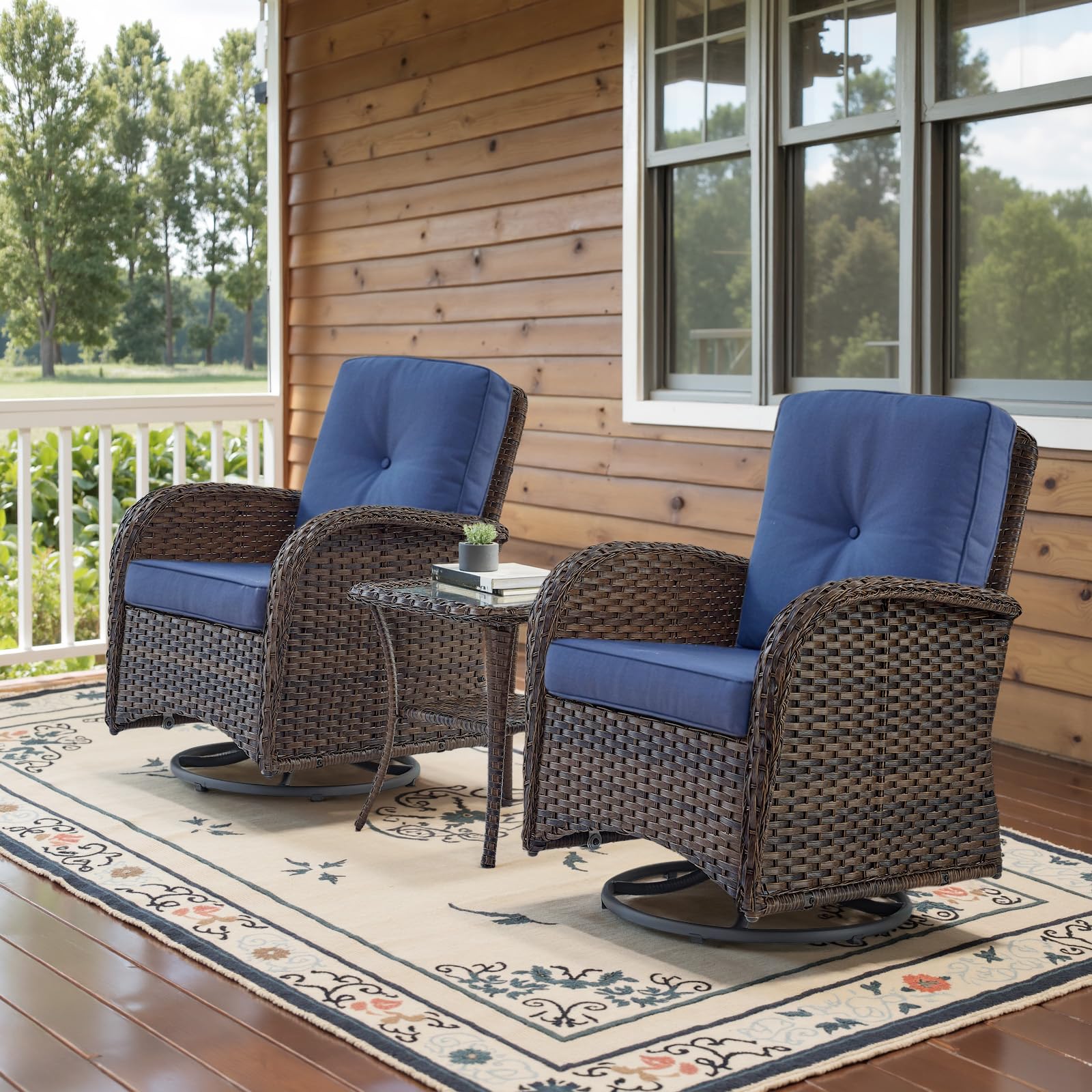 Belord Wicker Swivel Rocker Set — 3‑Piece