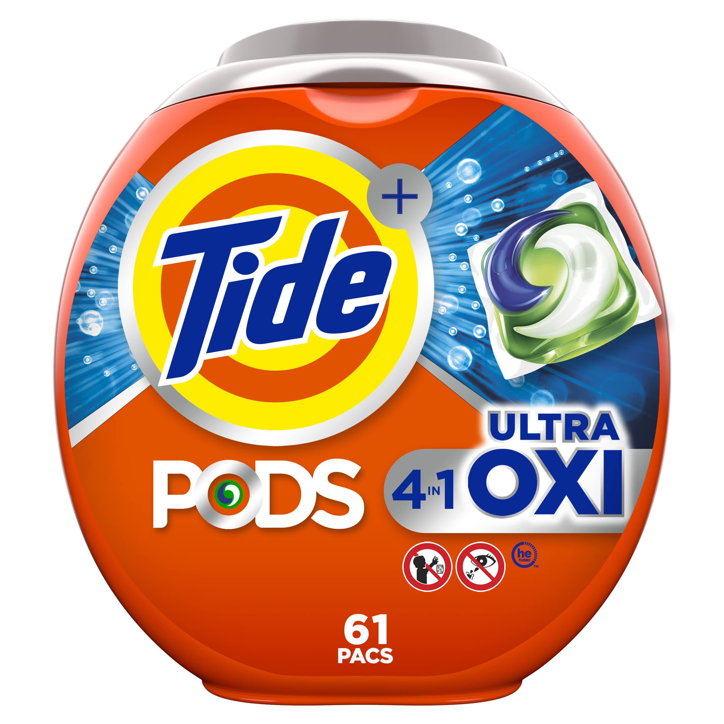 Tide PODS Ultra Oxi Laundry Detergent Soap Pacs, 61 Count, 4 in 1 Laundry Pods with Built-In-Pretreaters and Stain Remover Original 61 Count (Pack of 1)