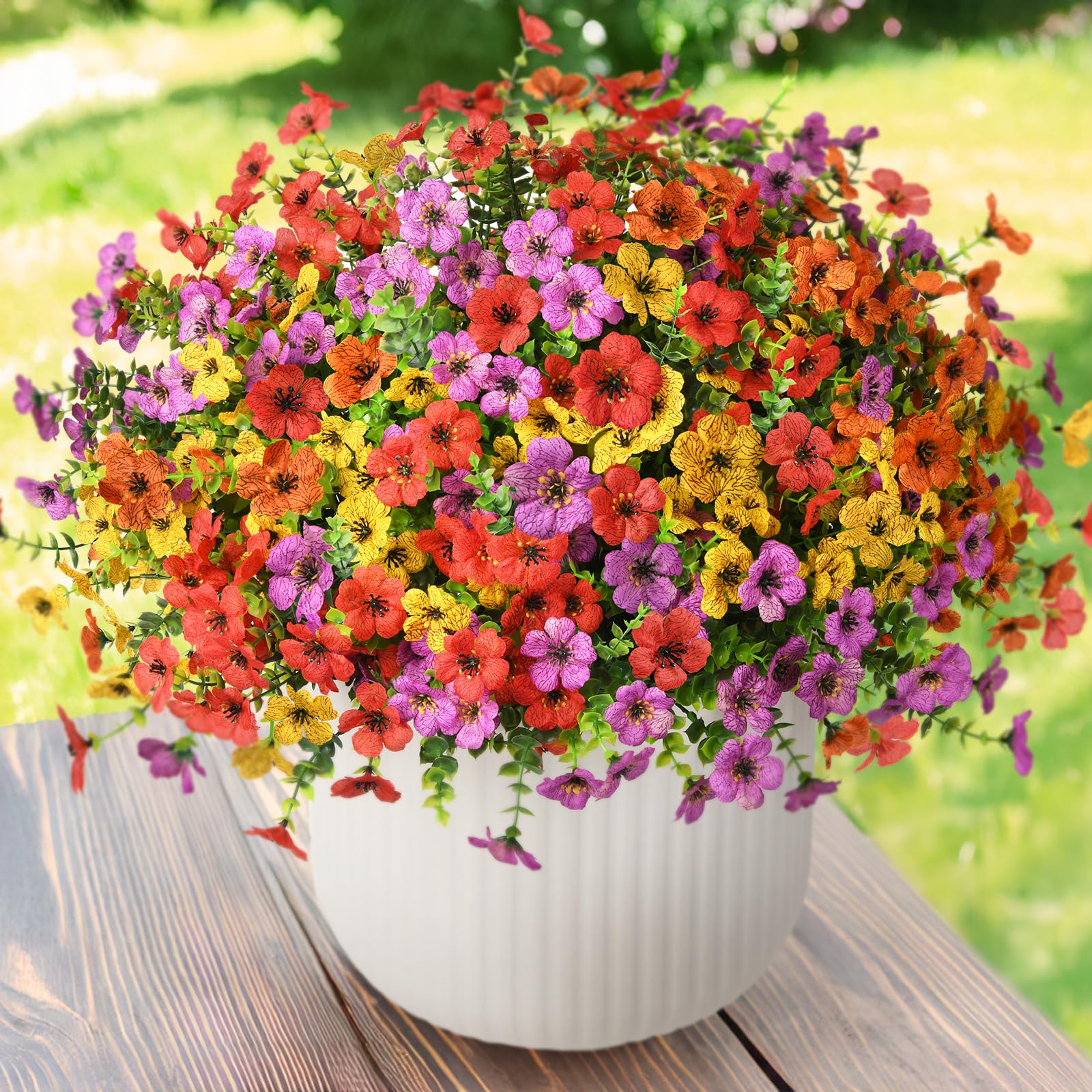 Artificial Flowers Faux Plants Outdoor — 12 Bundles Colorful Daisy Mix, UV Resistant