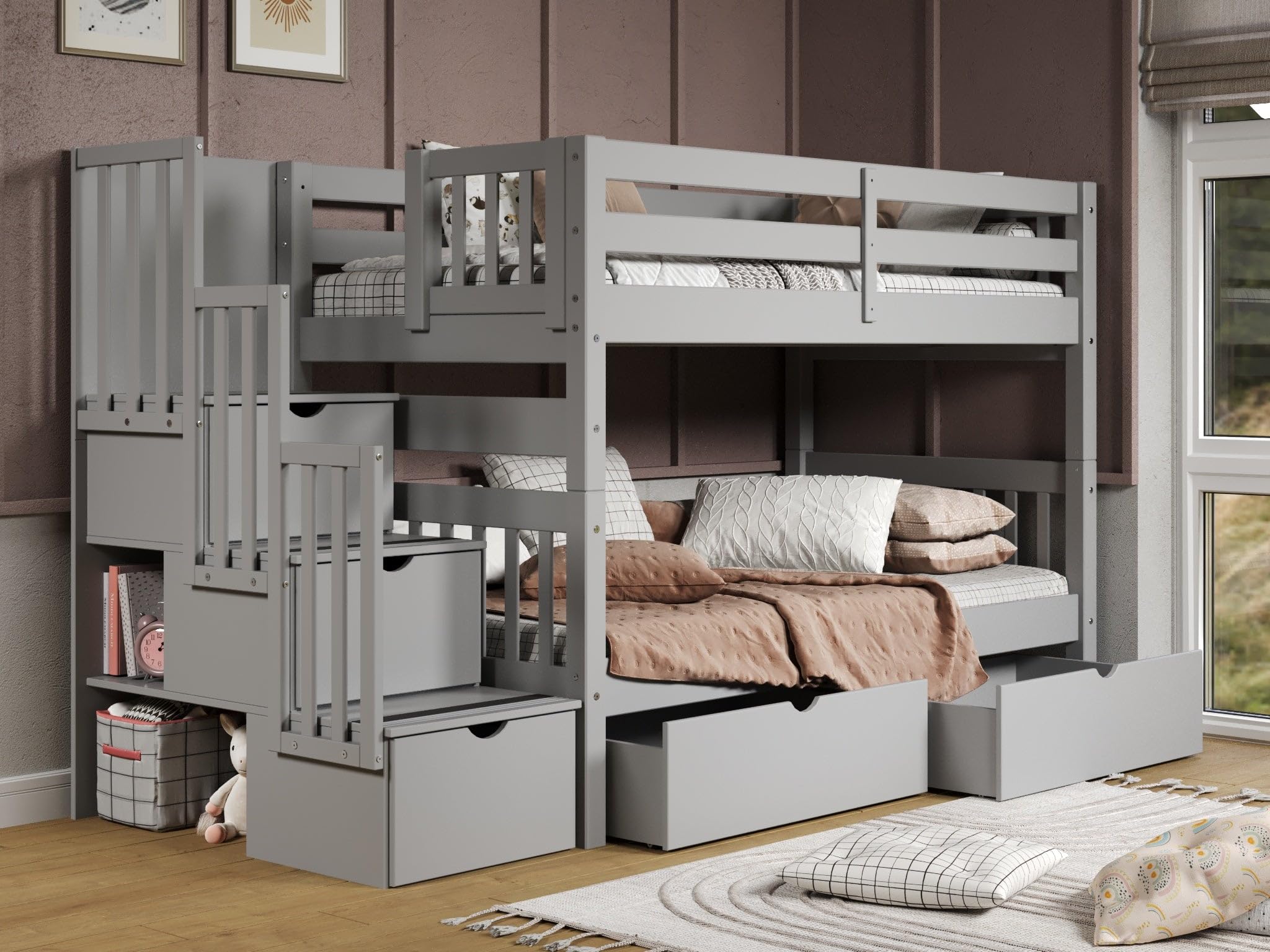 Bedz King Twin-Over-Twin Stairway Bunk Bed