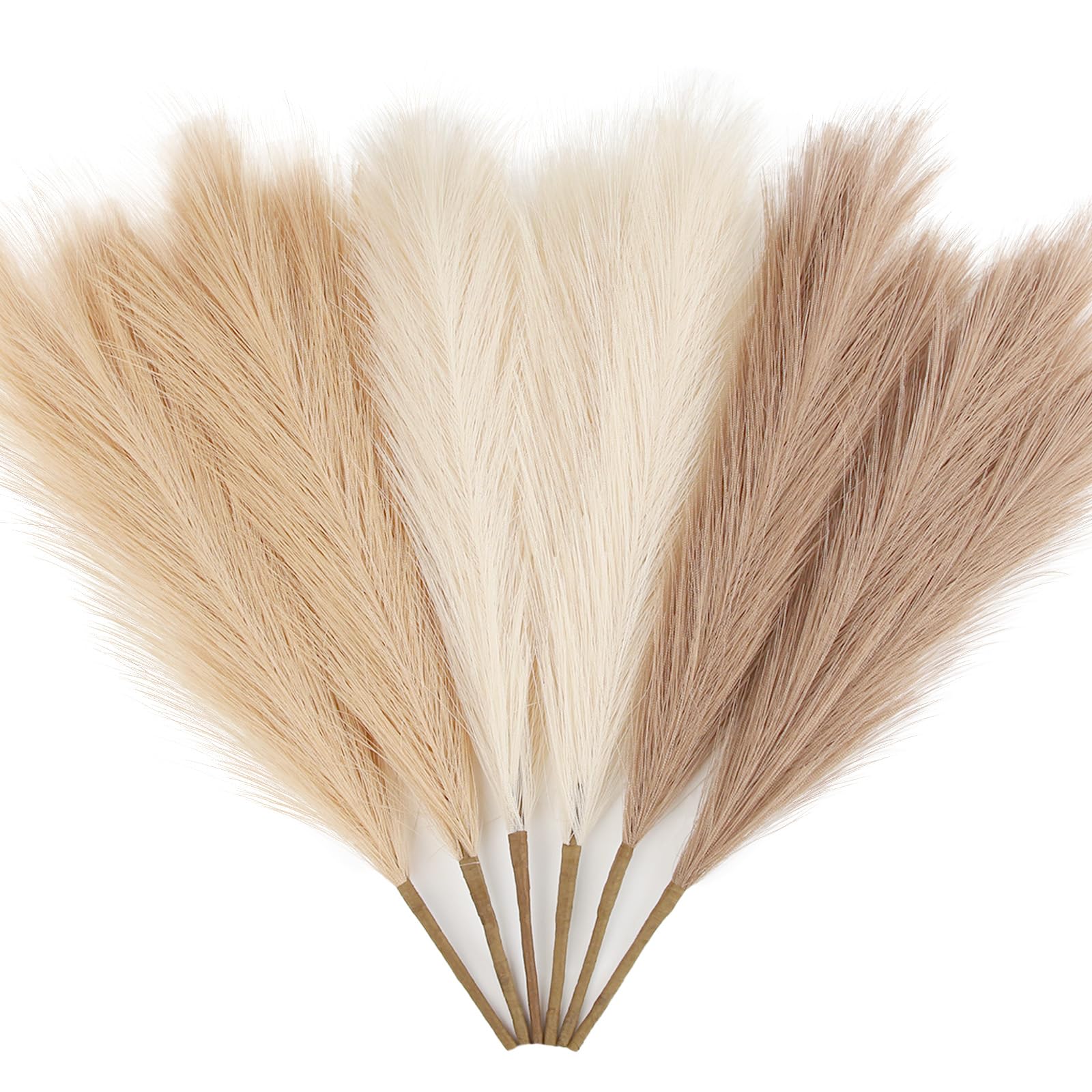 ZIFTY 6-Pcs 17" Pampas Grass Faux Pompas Fluffy Artificial Stems (Beige Mixed)