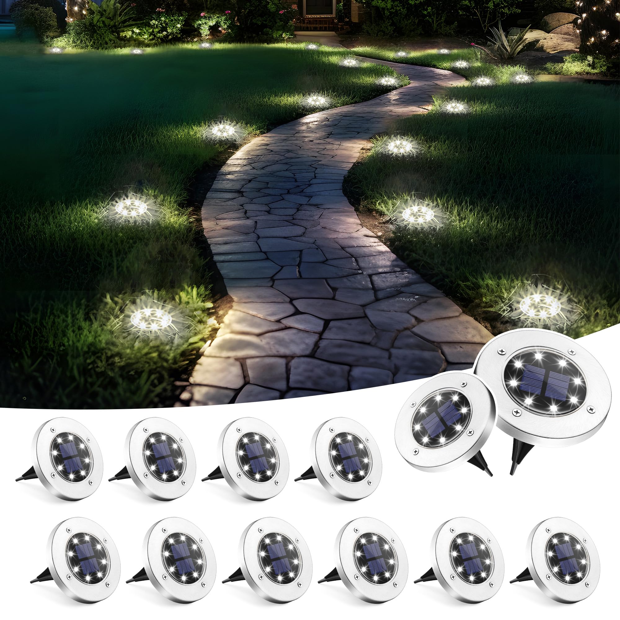 SOLPEX Upgraded Solar Ground Light — Cool White (12 Pack)