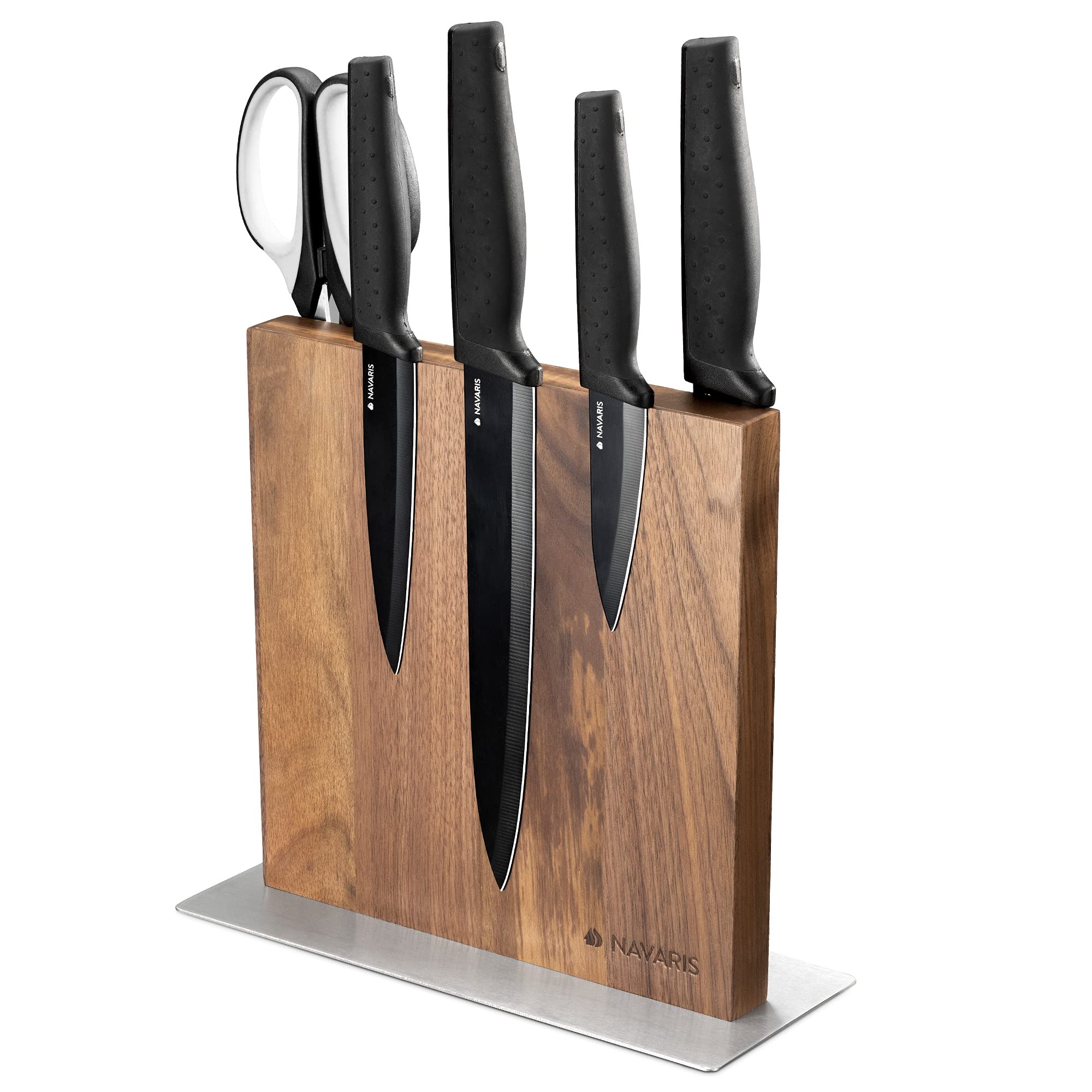 Navaris Magnetic Walnut Knife Block