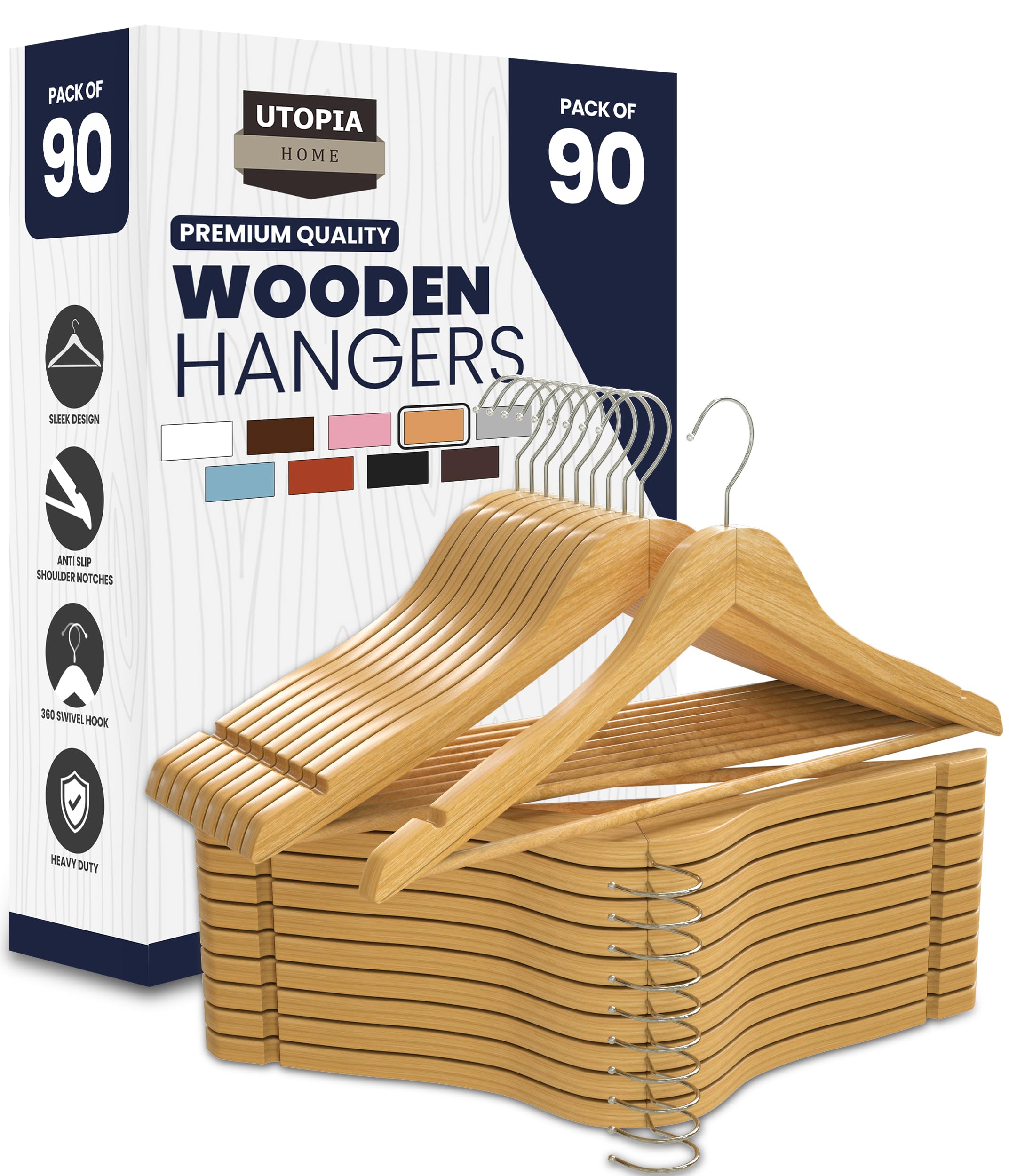 Utopia Home Premium Wooden Hangers (90-Pack)