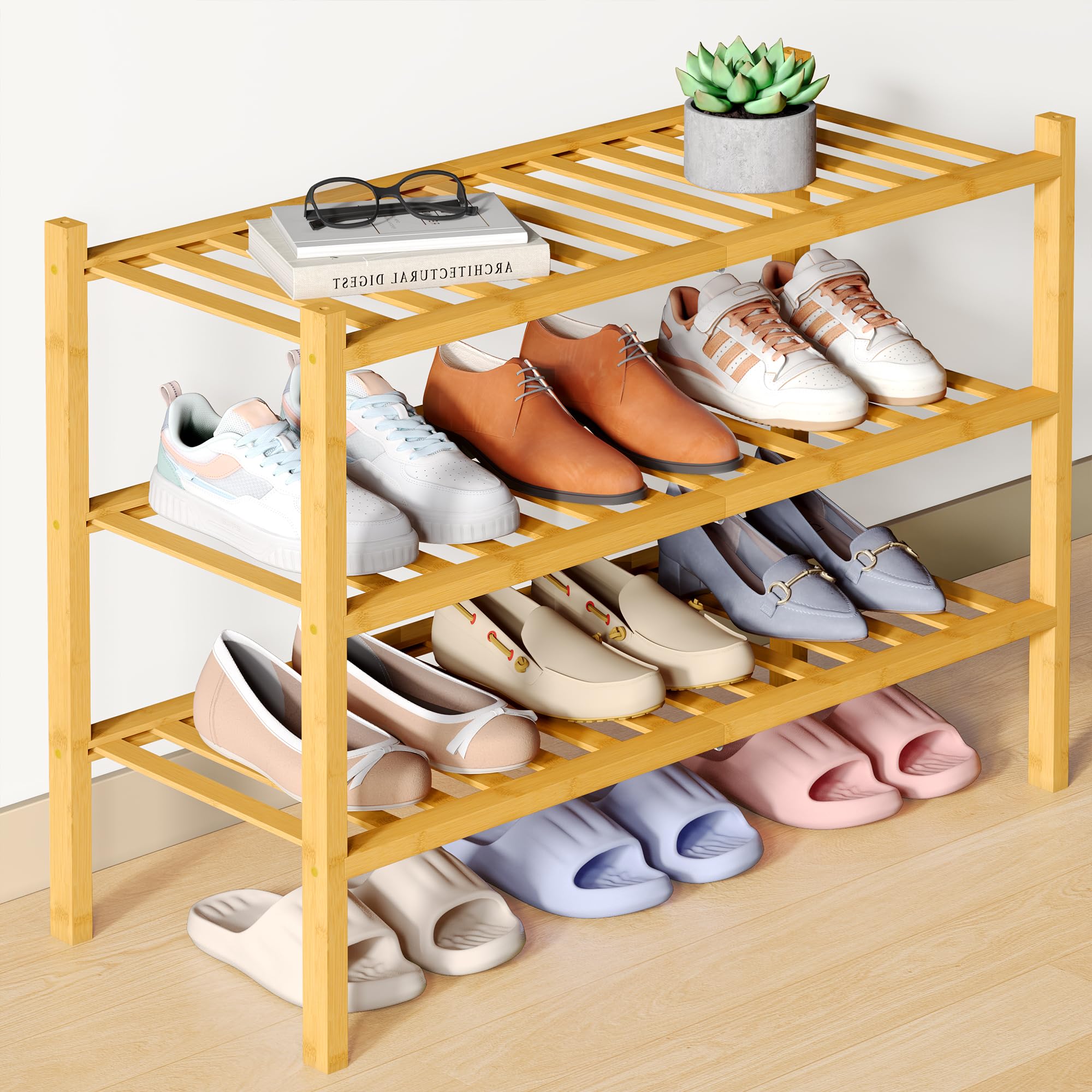Smiry Bamboo 3-Tier Shoe Rack