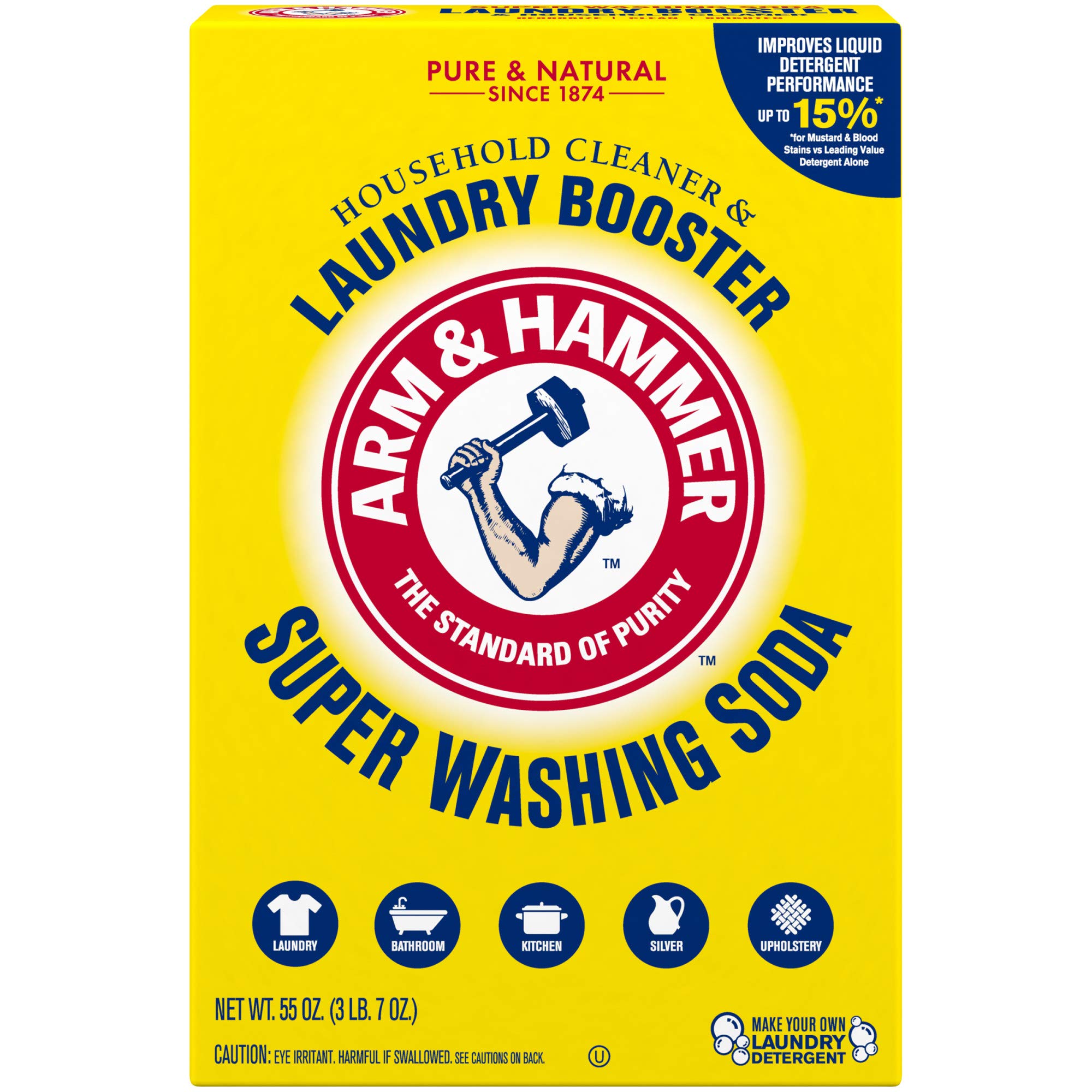 ARM & HAMMER Super Washing Soda Household Cleaner and Laundry Booster, 55 oz Box Multi 55 Ounce (Pack of 1)