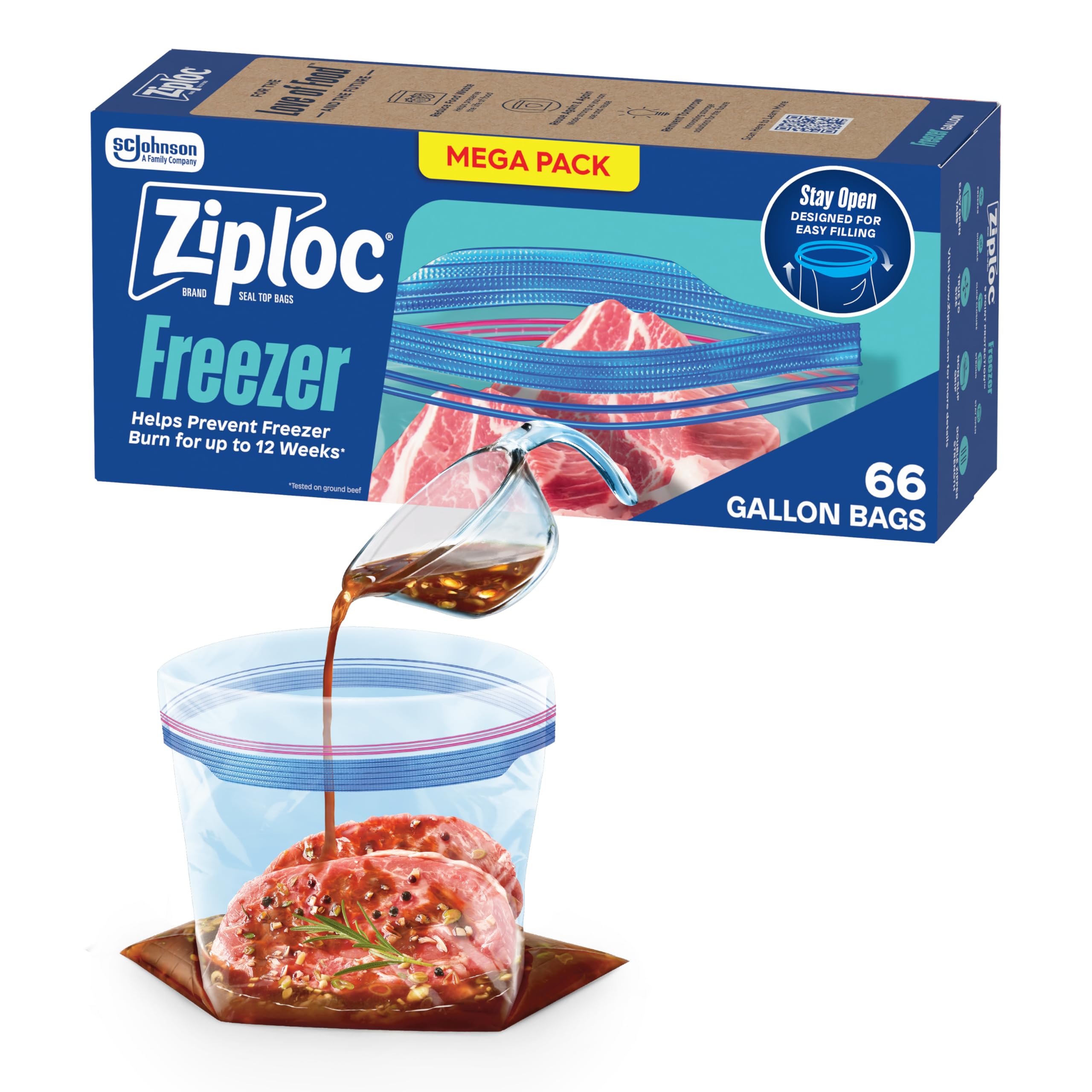 Ziploc Gallon Freezer Bags (Stay Open Design)