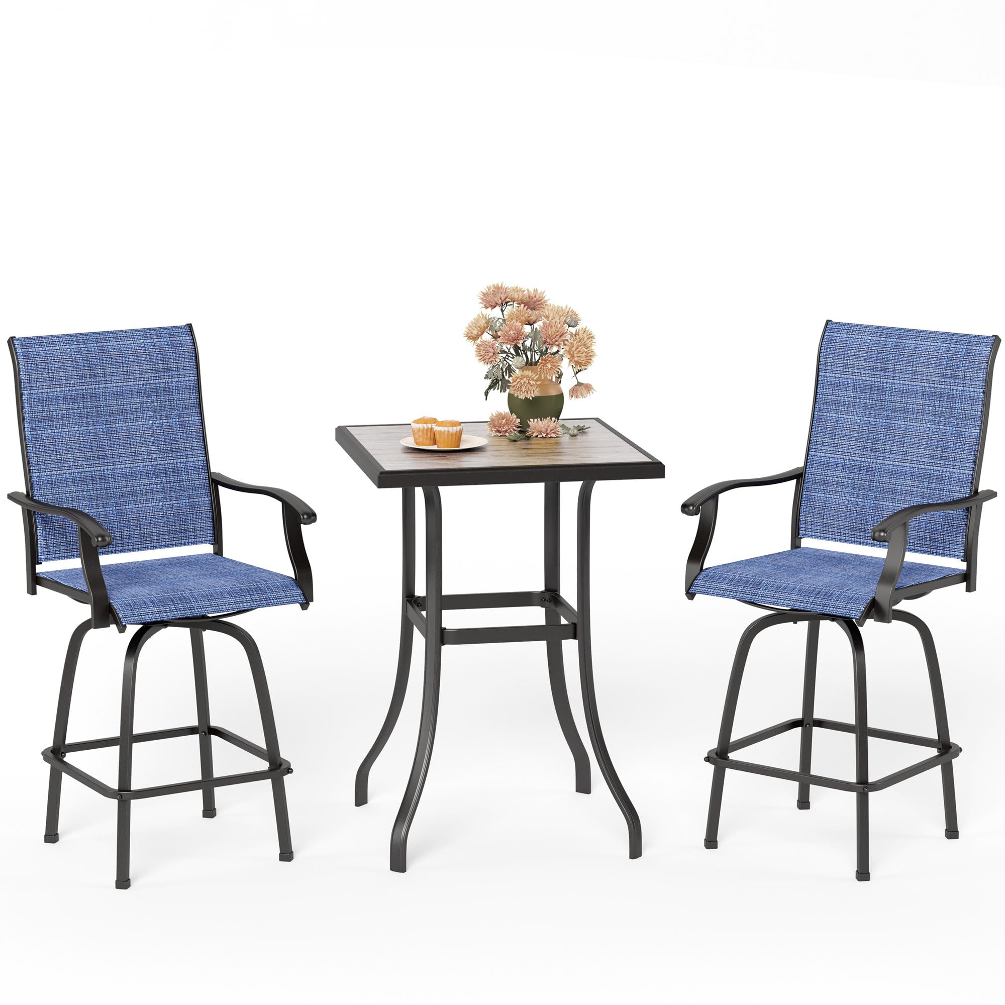 MFSTUDIO 3-Piece Swivel Patio Bar Set