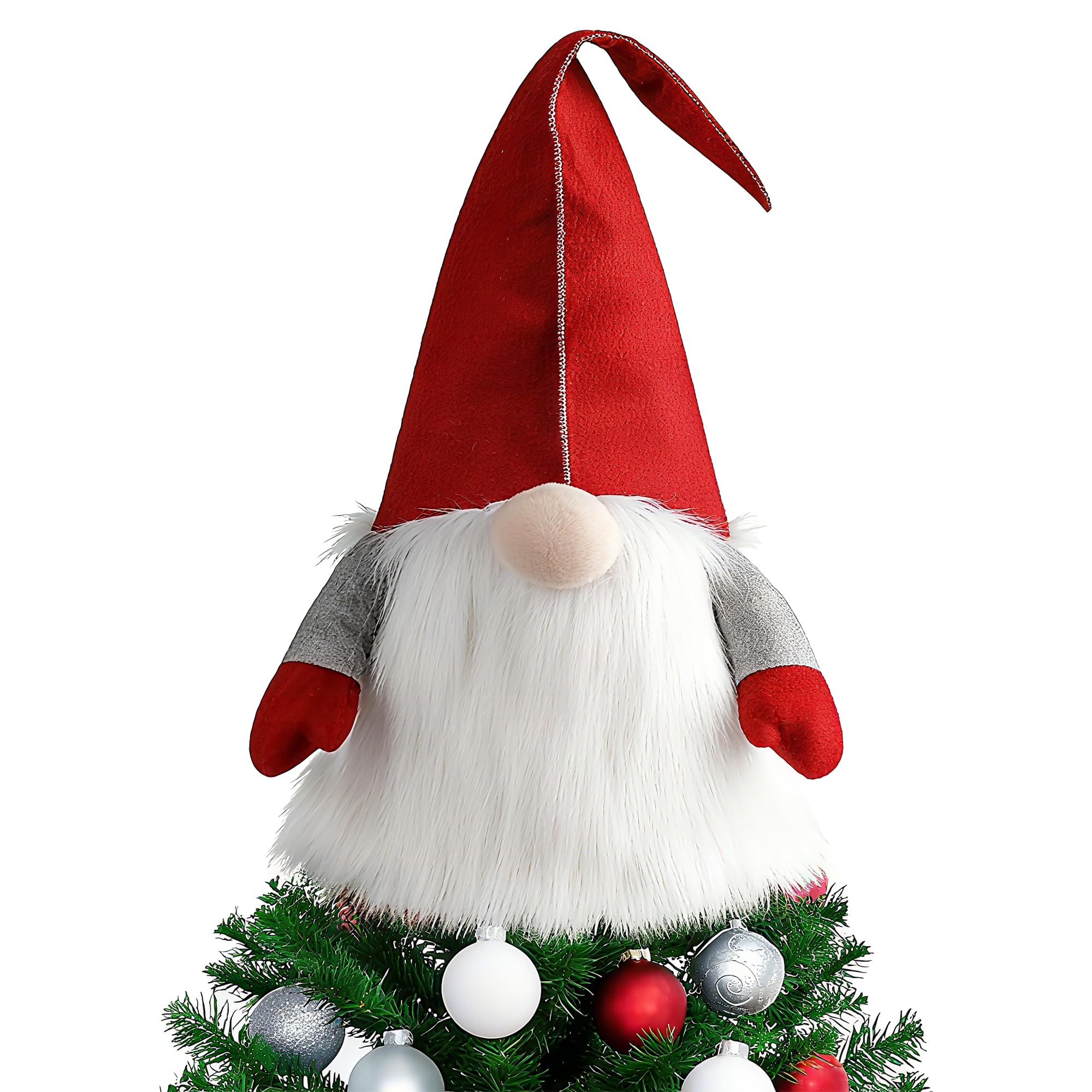D-FantiX 25" Gnome Christmas Tree Topper (Red Hat Swedish Tomte)
