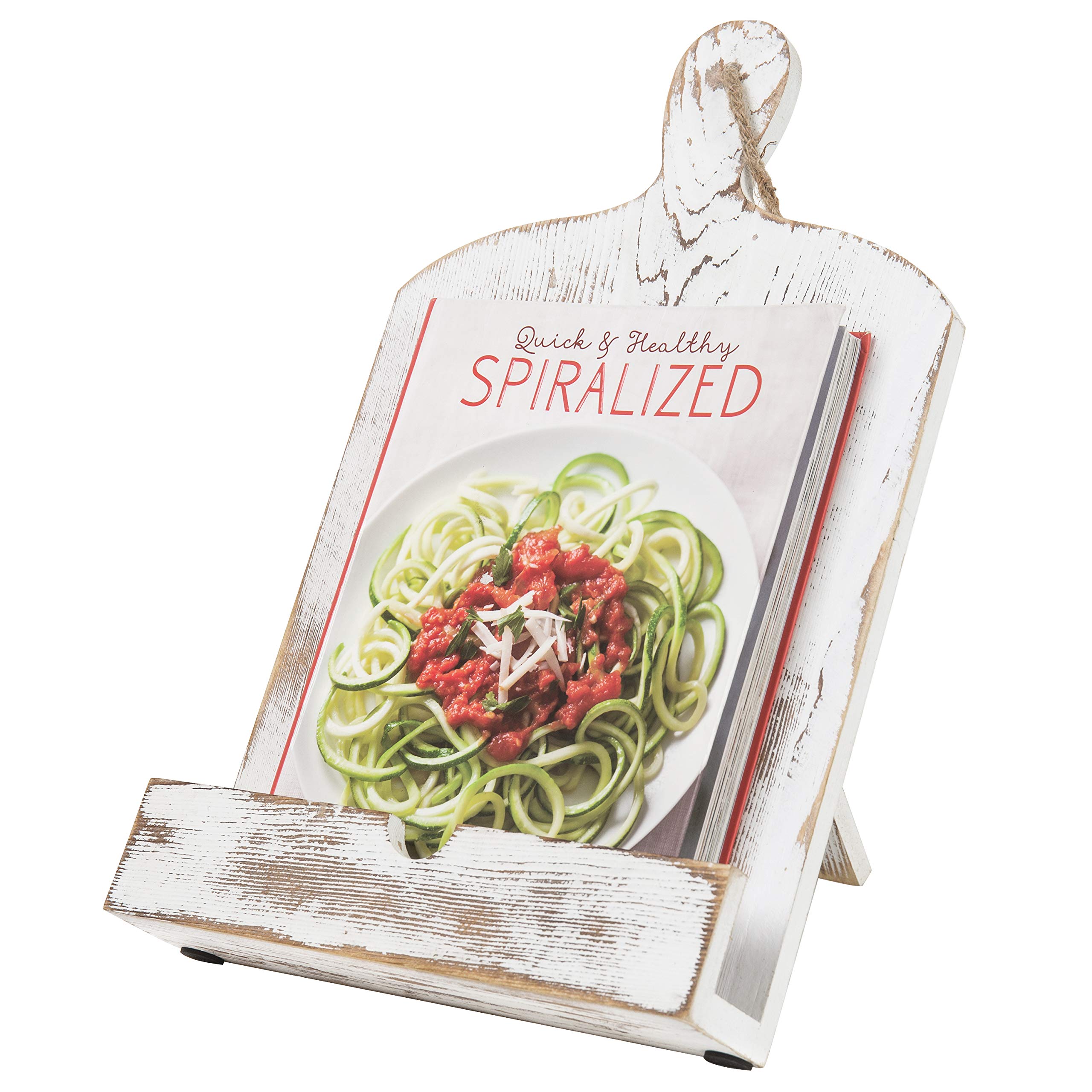 MyGift Whitewashed Wood Recipe Book Holder