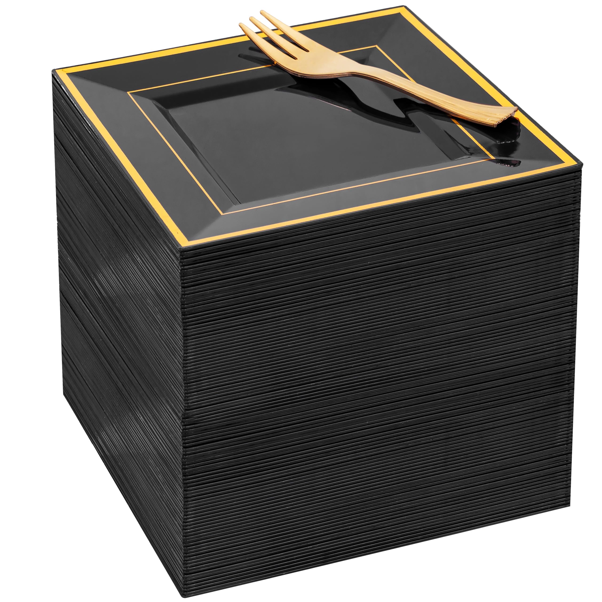 WDF Black Dessert Plates with Gold Rim