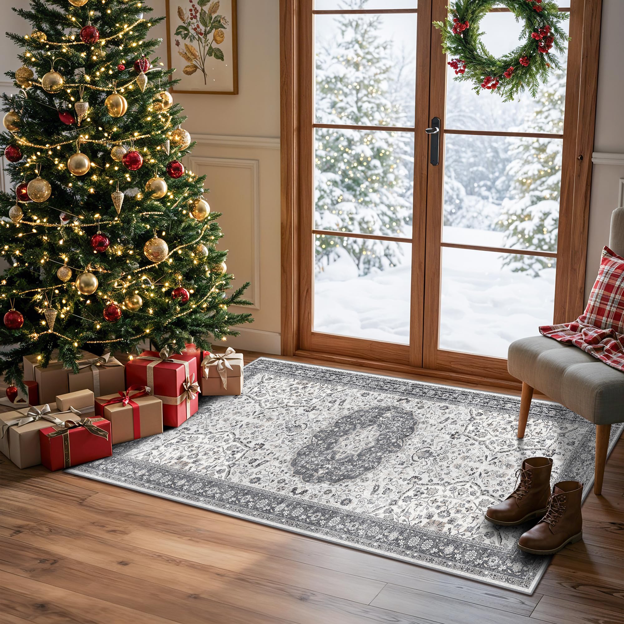 Washable 2x4 Kitchen Sink Rugs: Washable Non-Slip Hardwood Floor Mat for Stove Soft Stain Resistant Carpet Boho Home Decor for High Traffic Area Low-Pile Area Rug for Entryway Foyer(2x4,Grey) 2x4 Grey