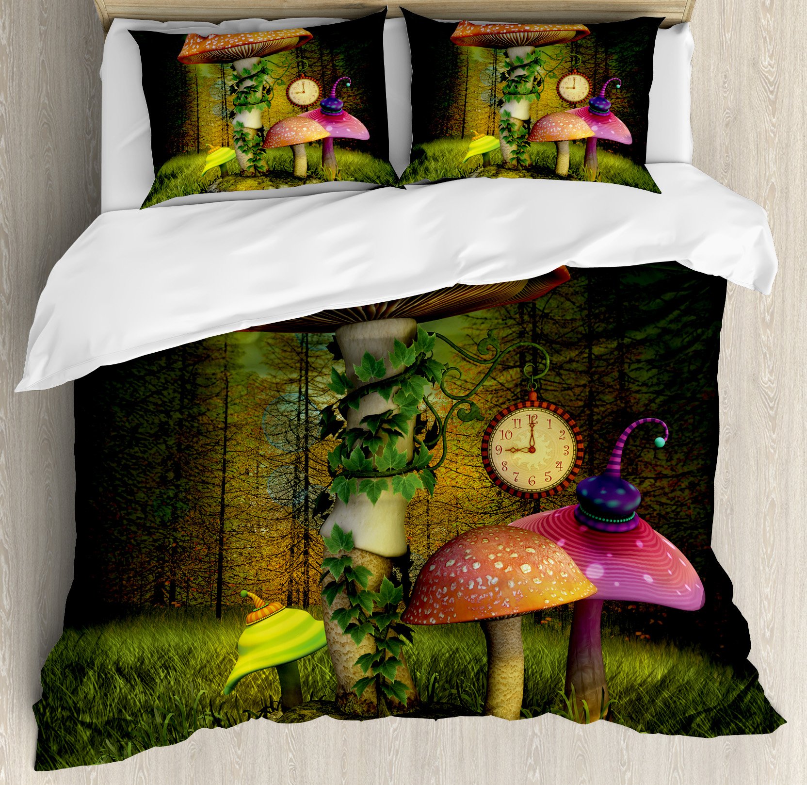 Ambesonne Fantasy Mushroom Duvet Cover Set