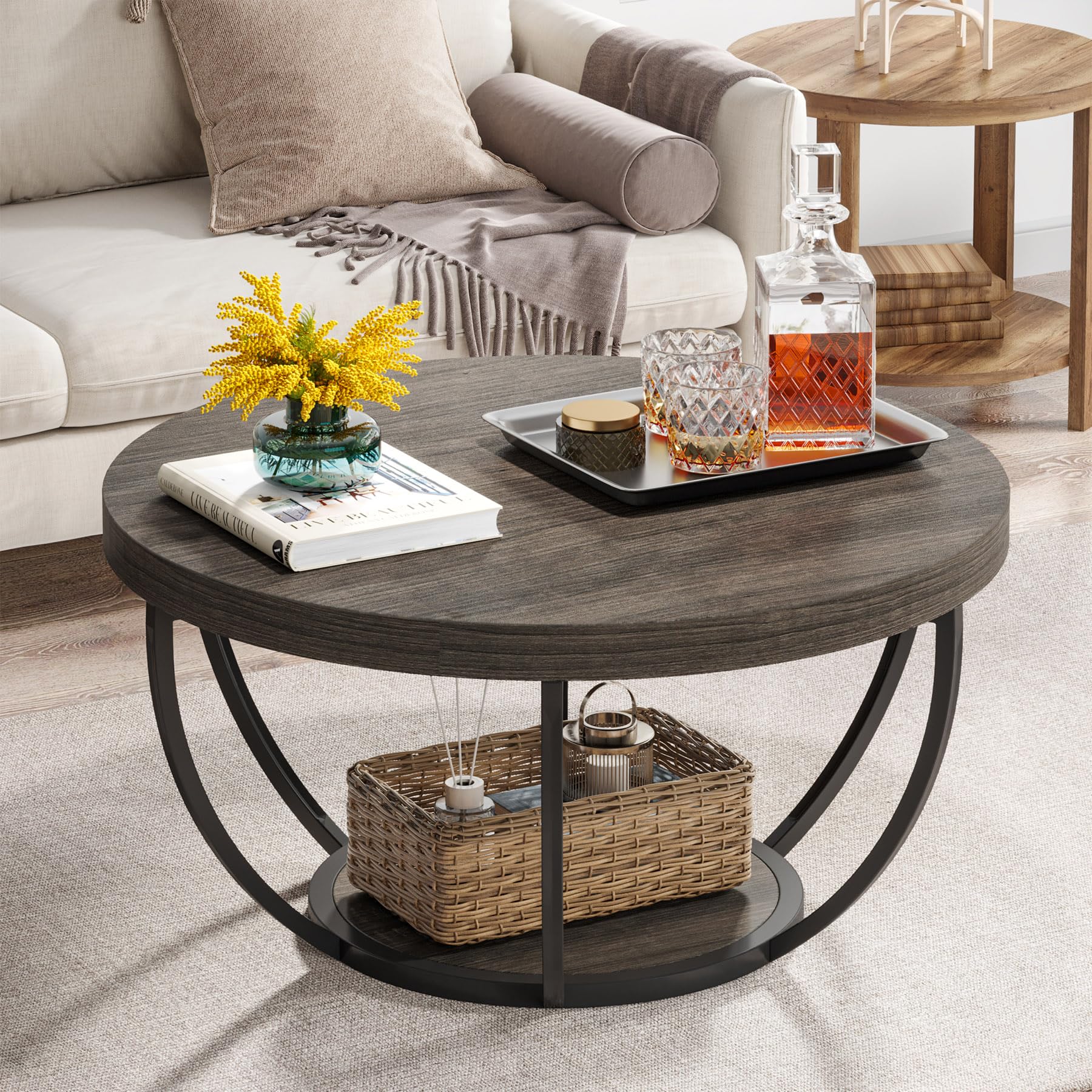 Tribesigns 31.7in 2-Tier Round Coffee Table