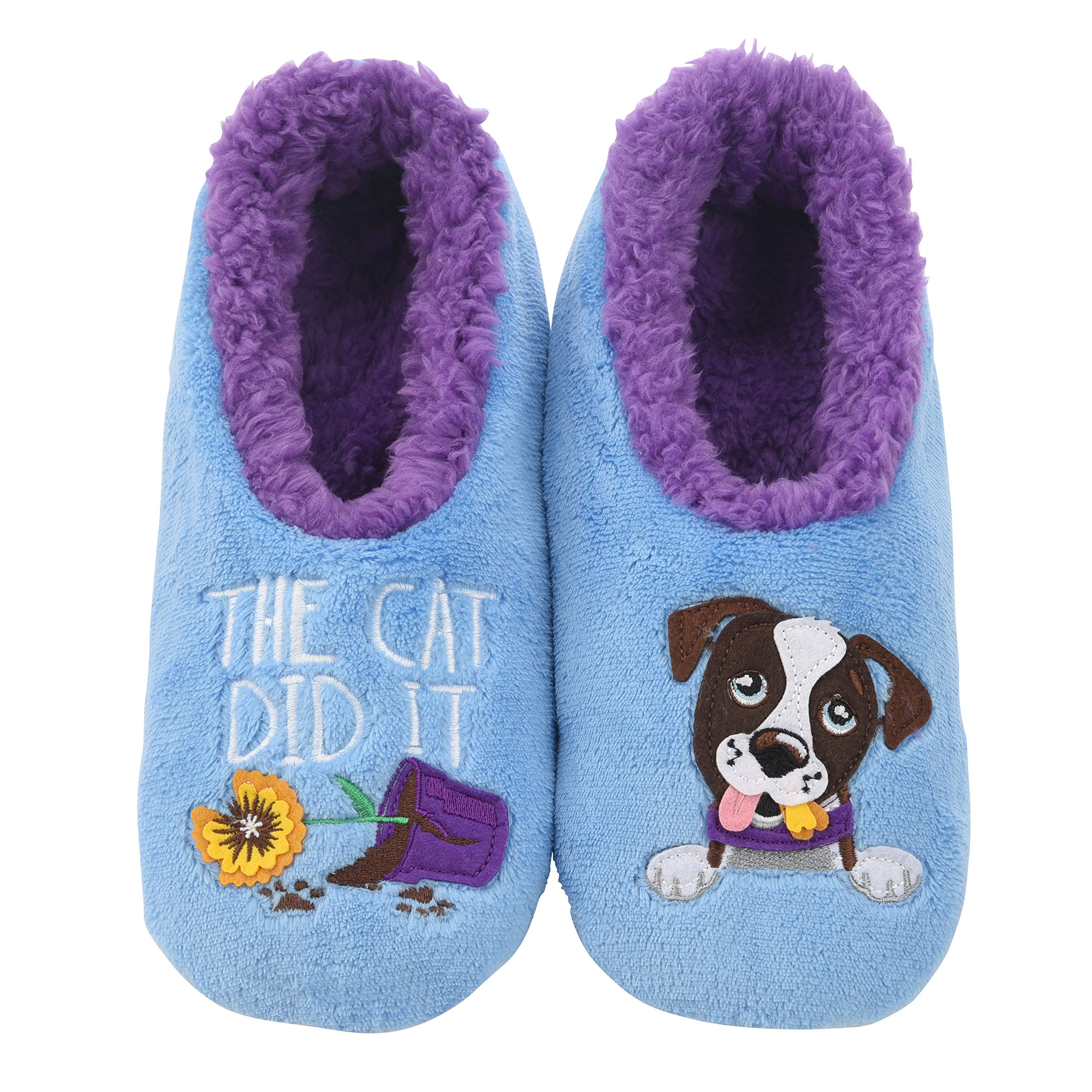 Snoozies Dachshund Slipper Socks for Women, Weiner Dog Gifts and Fun House Slippers, Soft Sherpa Lining, Cute Animal Slippers Large The Cat Did It