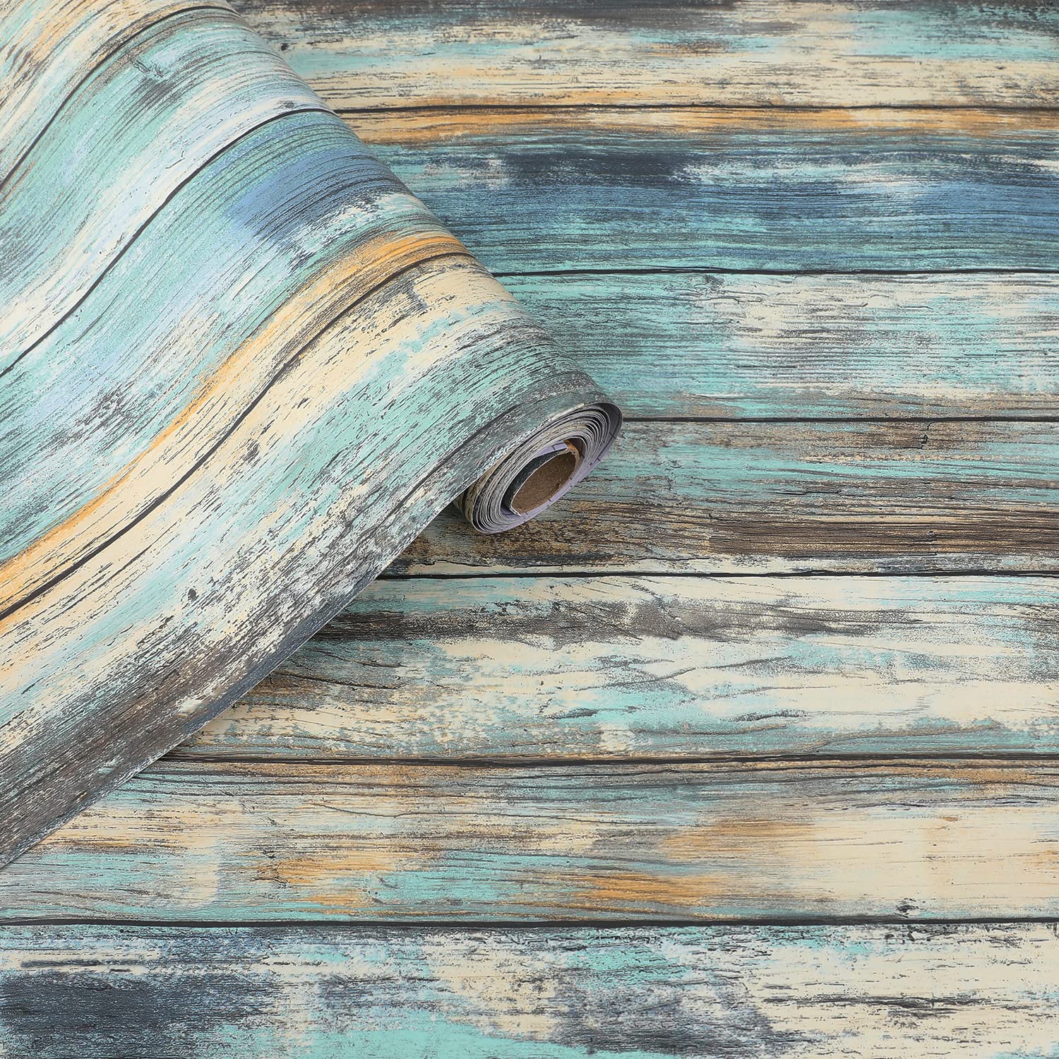 Wood Contact Paper Blue Distressed Wood Grain (15.7" x 118")