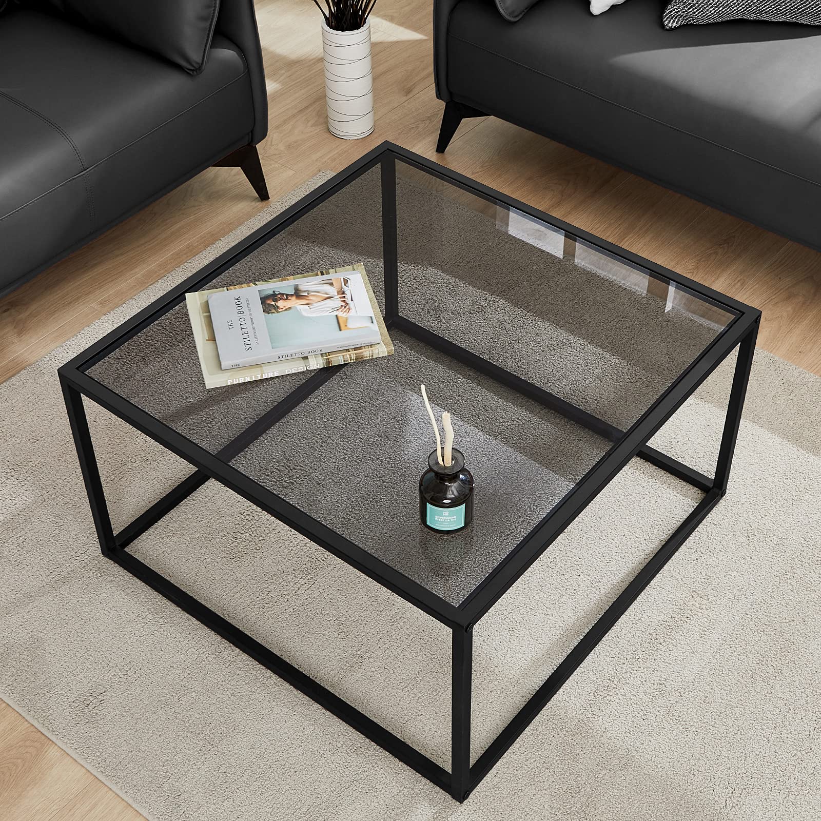 SAYGOER Square Tempered Glass Coffee Table