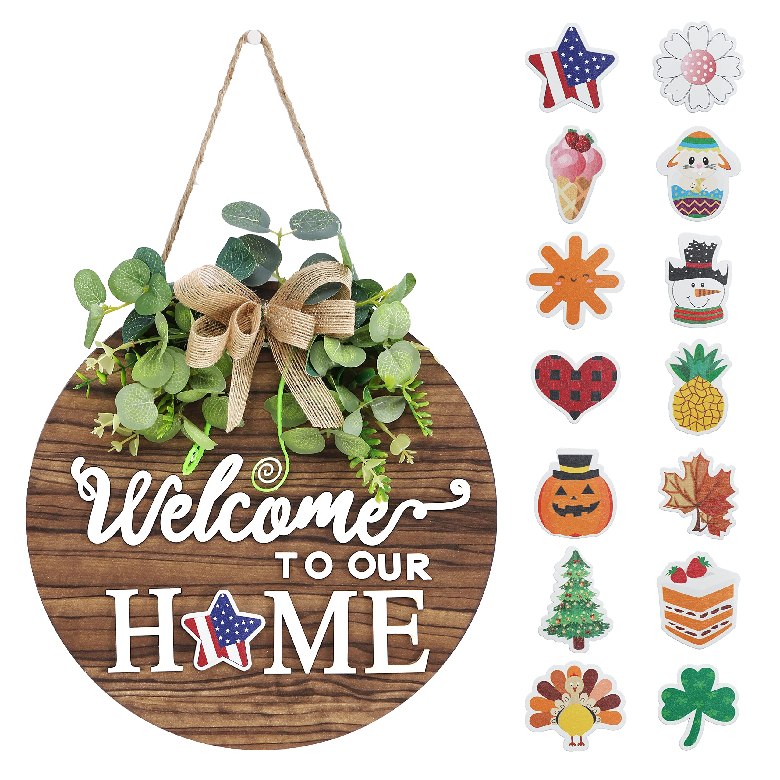 Interchangeable Wooden Welcome Wreath (12-inch)