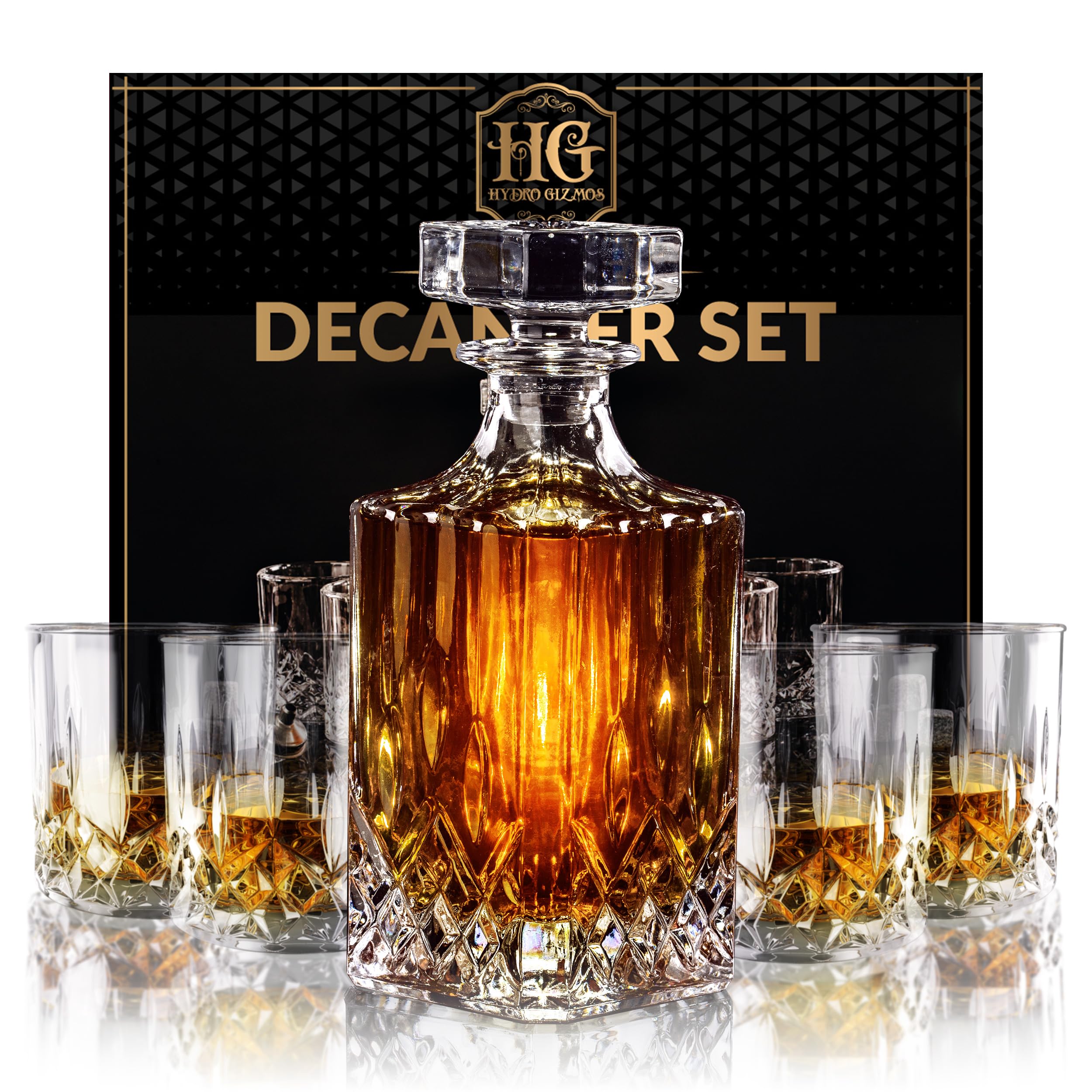 Diamond-Style Whiskey Decanter with 4 Glasses