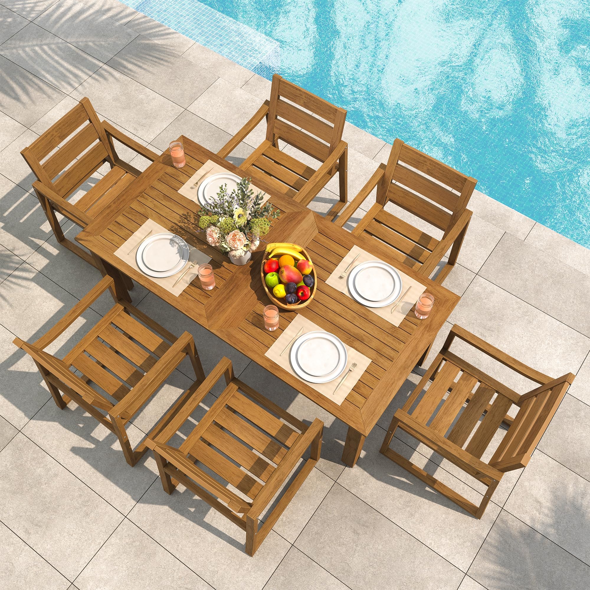 HDPS 7-Piece Teak-Color Dining Set