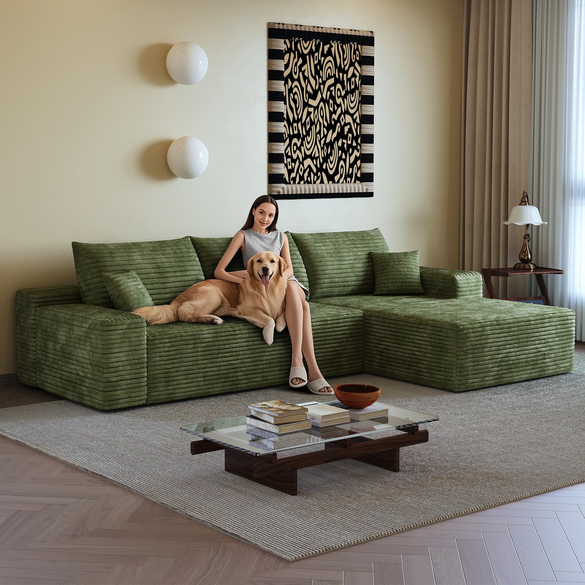 Boneless Corduroy Sectional — Green