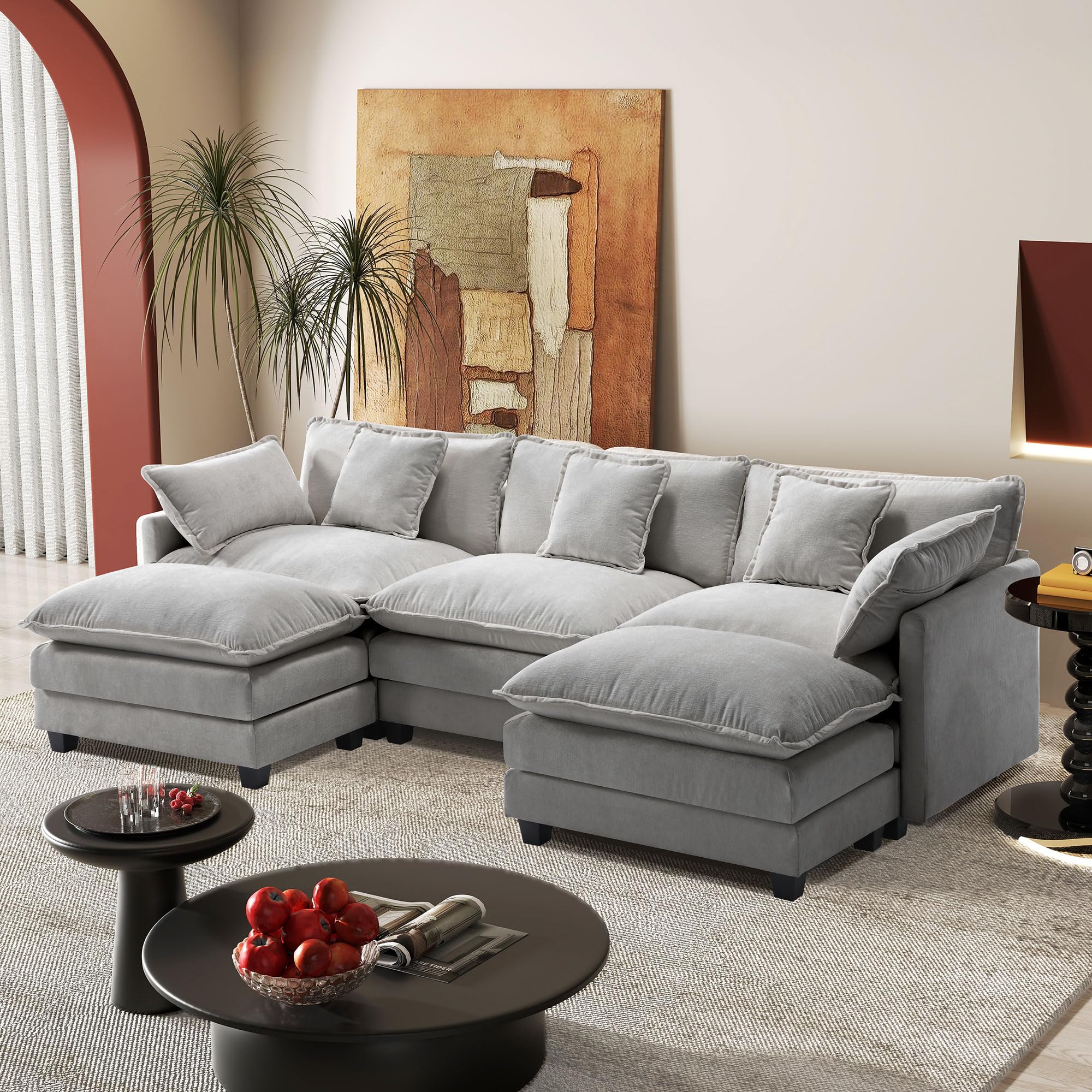 Chenille Modular U-Shaped Sectional