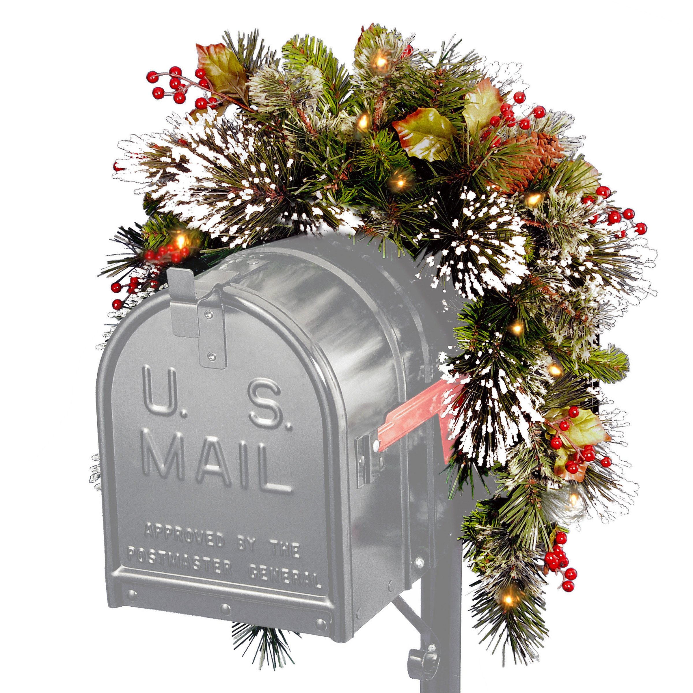National Tree Wintry Pine Mailbox Swag with LEDs
