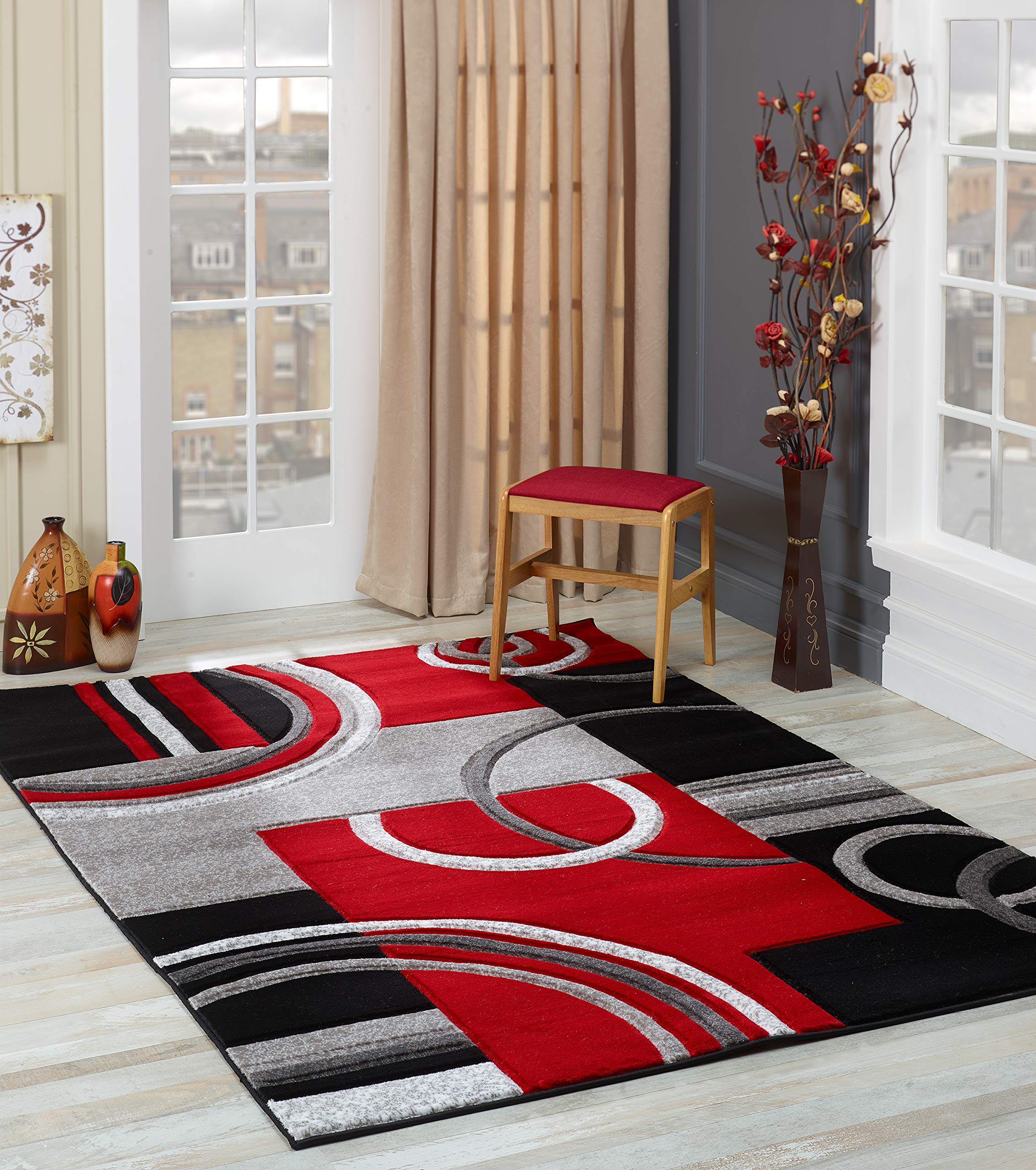 GLORY RUGS Modern 5x7 — Red, Soft Hand-Carved Contemporary Carpet