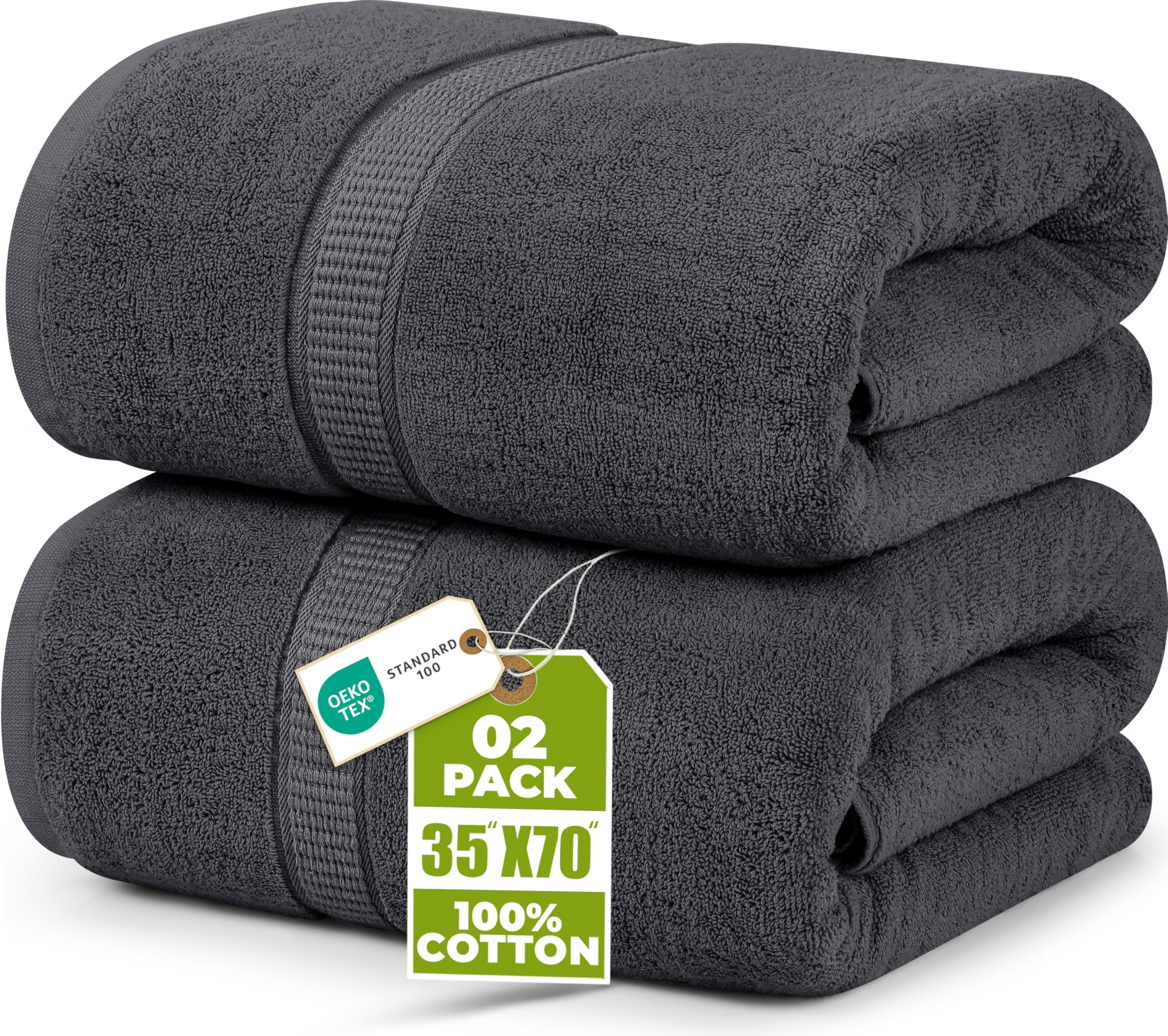 Utopia Towels Jumbo Bath Sheet 2 Piece, 35 x 70 Inches (Grey)