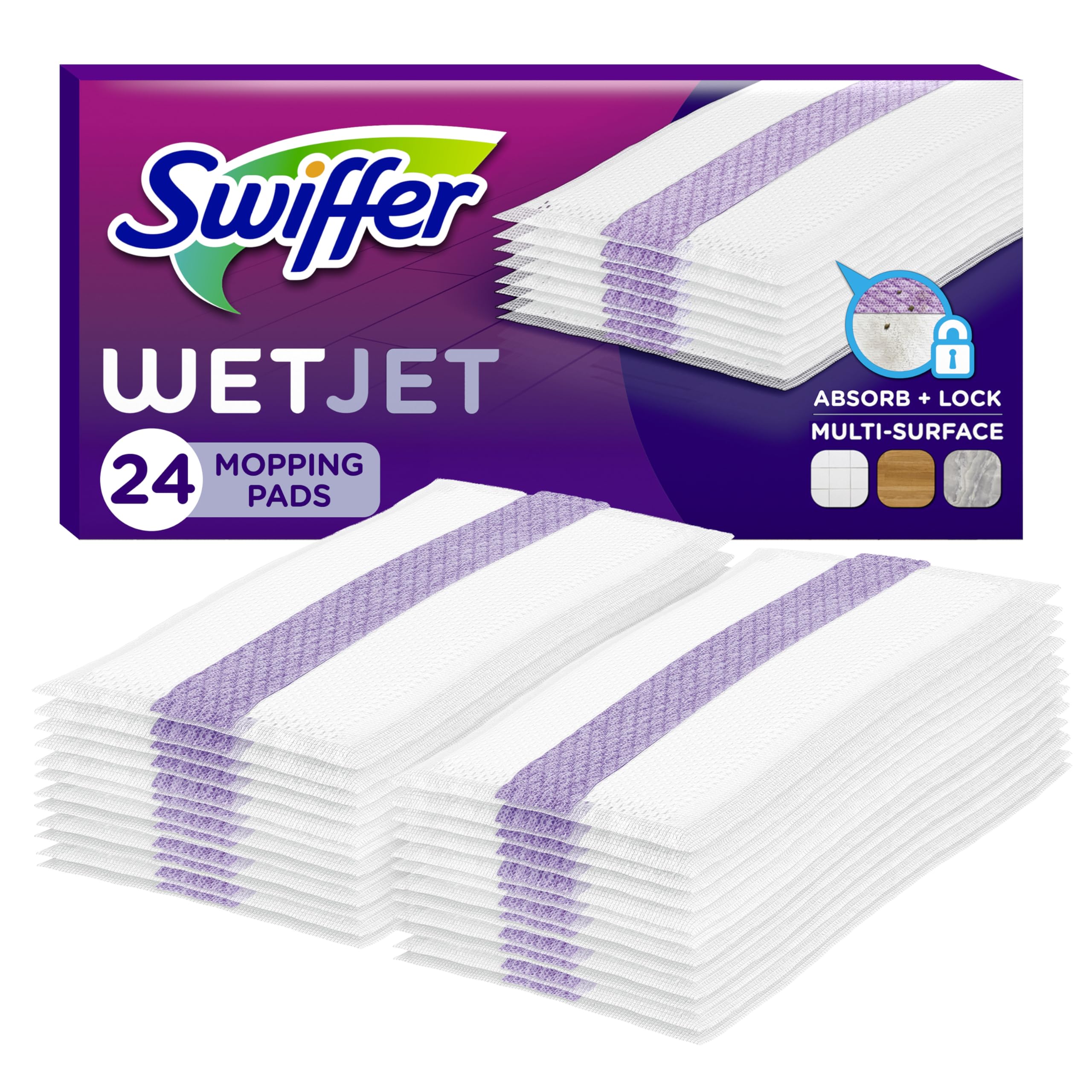 Swiffer WetJet Hardwood Floor Cleaner Spray Mop Pad Refill, Bathroom Cleaning Supplies, Hardwood Floor Cleaner, Multi Surface, 24 Count 24 Count (Pack of 1)