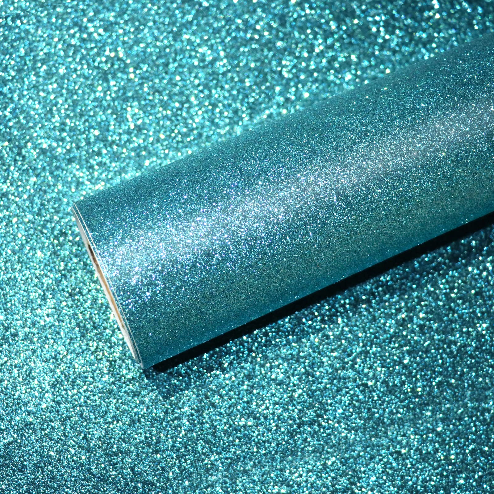 VEELIKE Teal Glitter Peel-and-Stick Wallpaper