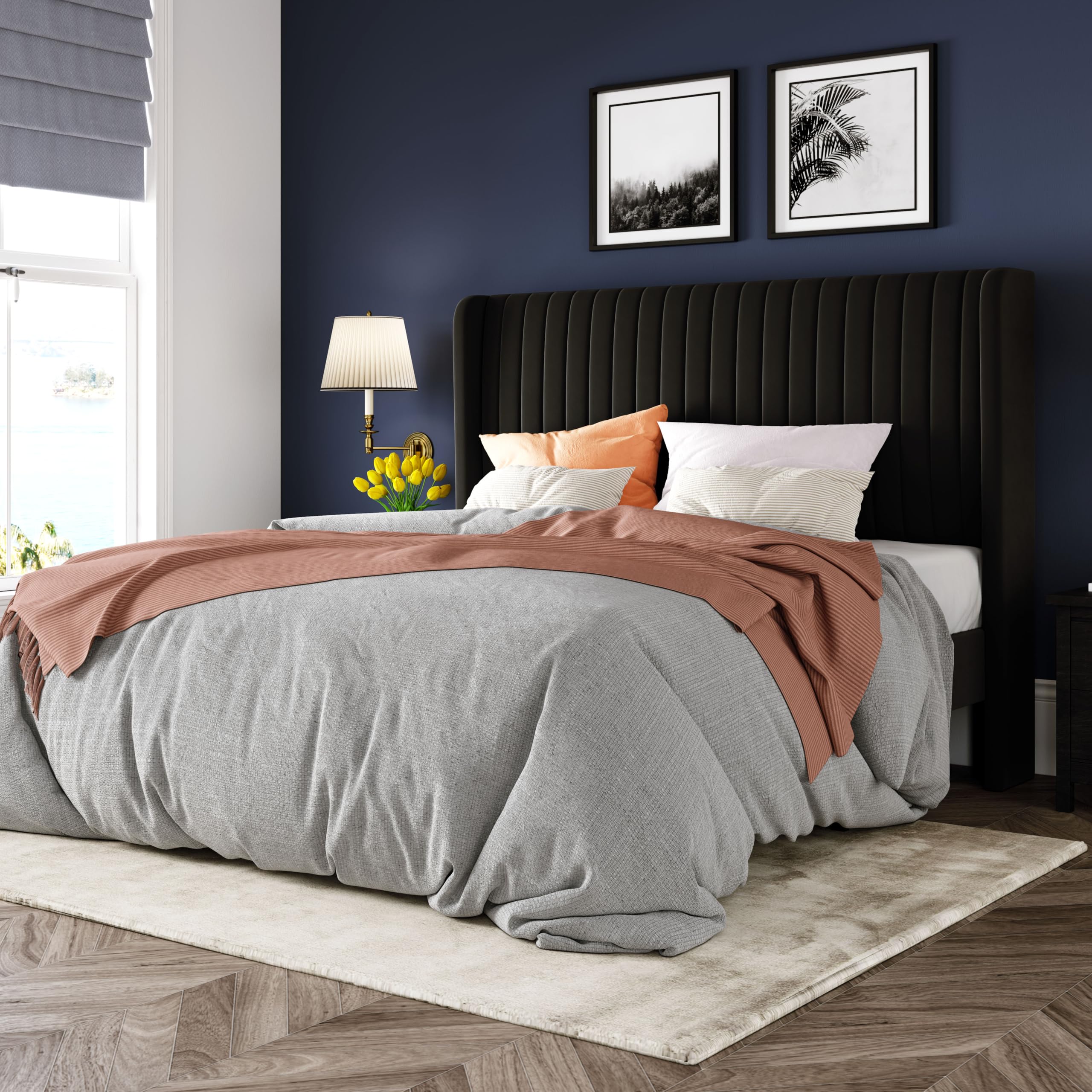 Allewie Velvet Wingback Platform Bed