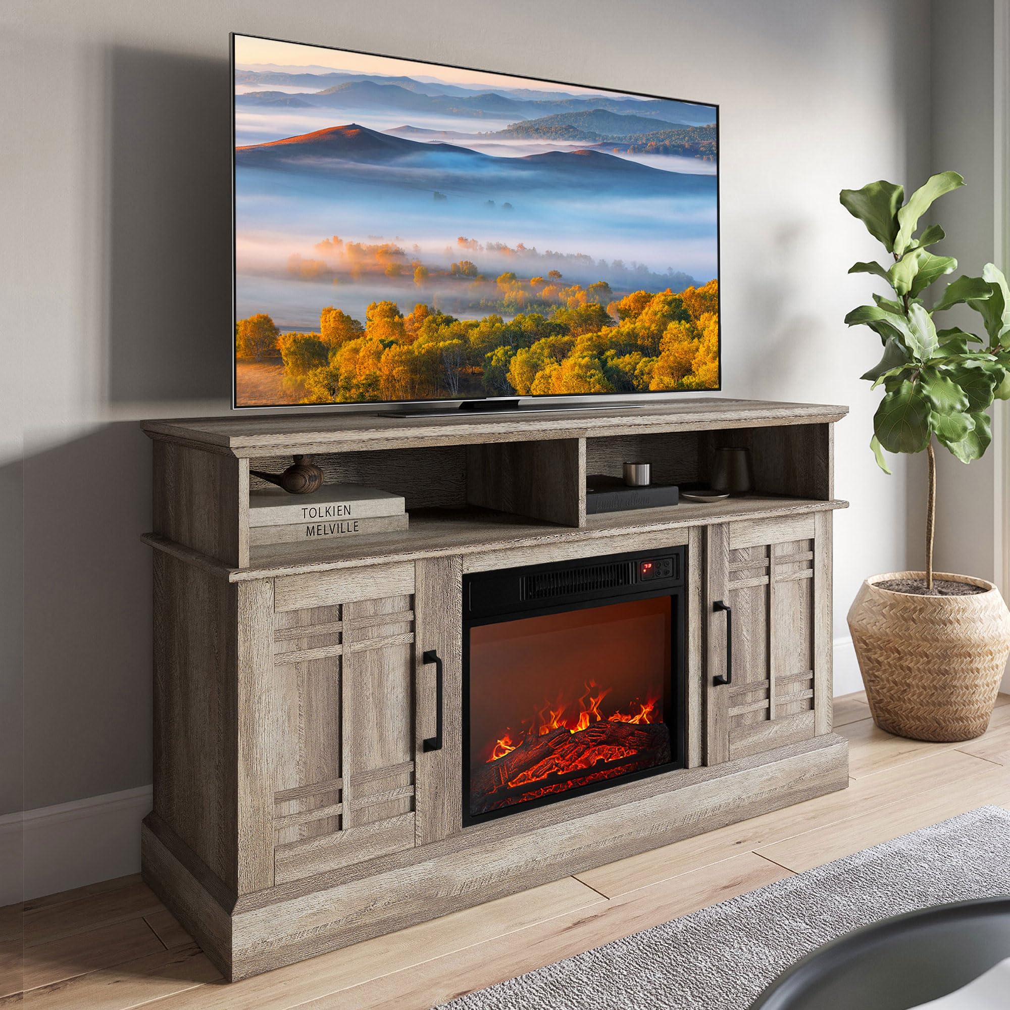 BELLEZE 48" TV Stand with Electric Fireplace