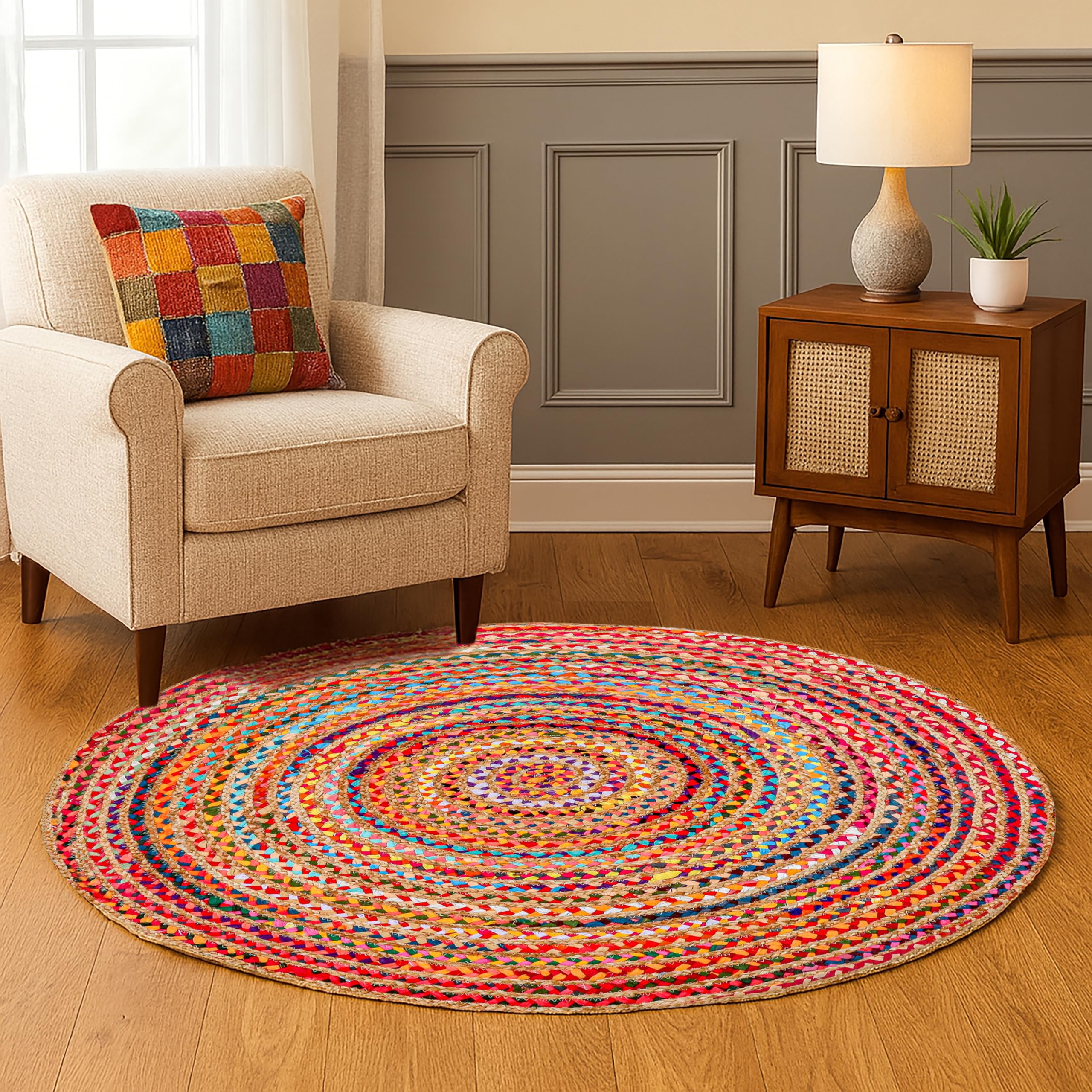 Hausattire Jute Cotton Braided Rug 4' Round