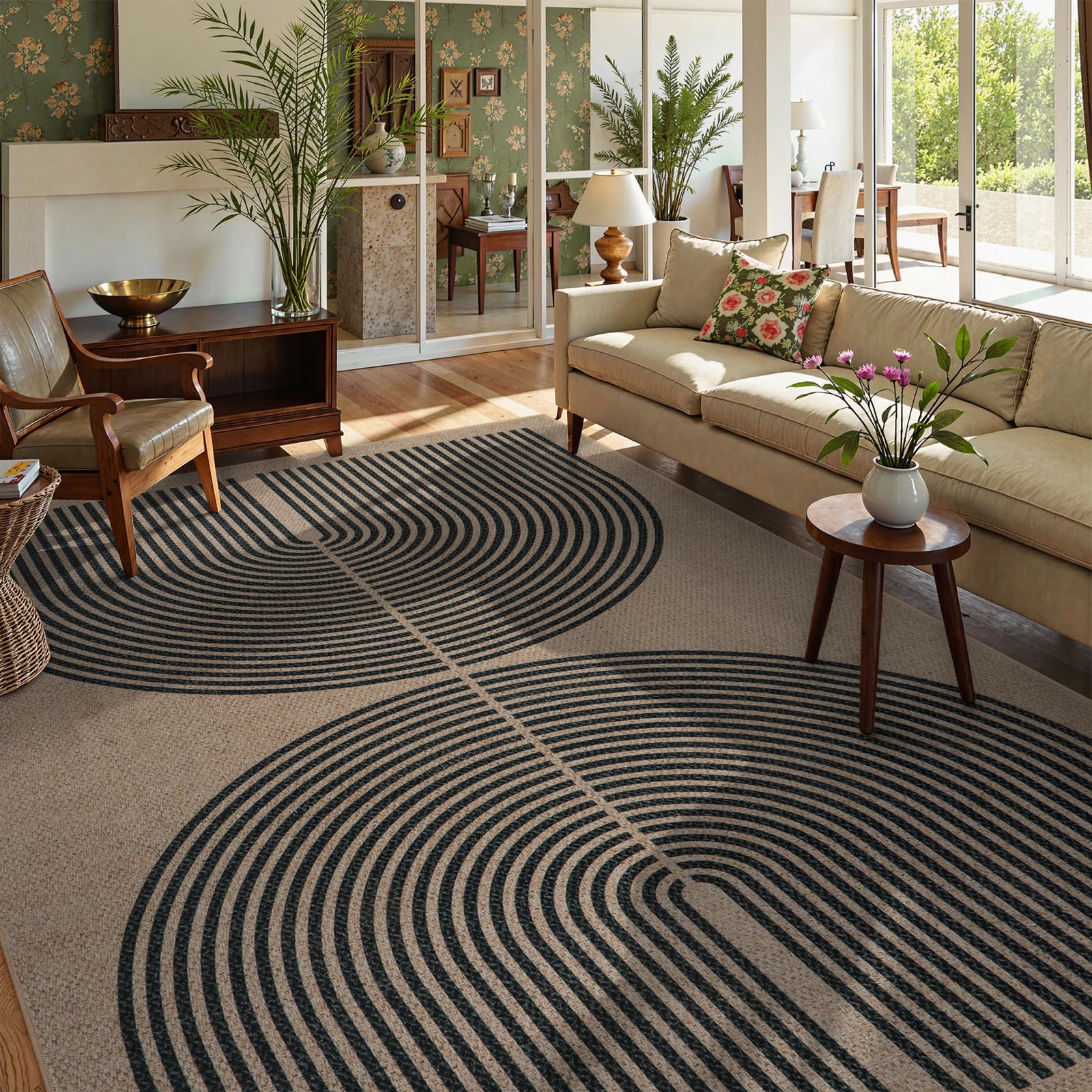 Lahome Enfys Easy Jute Rug 9' x 12' — Nature/Black Rainbow